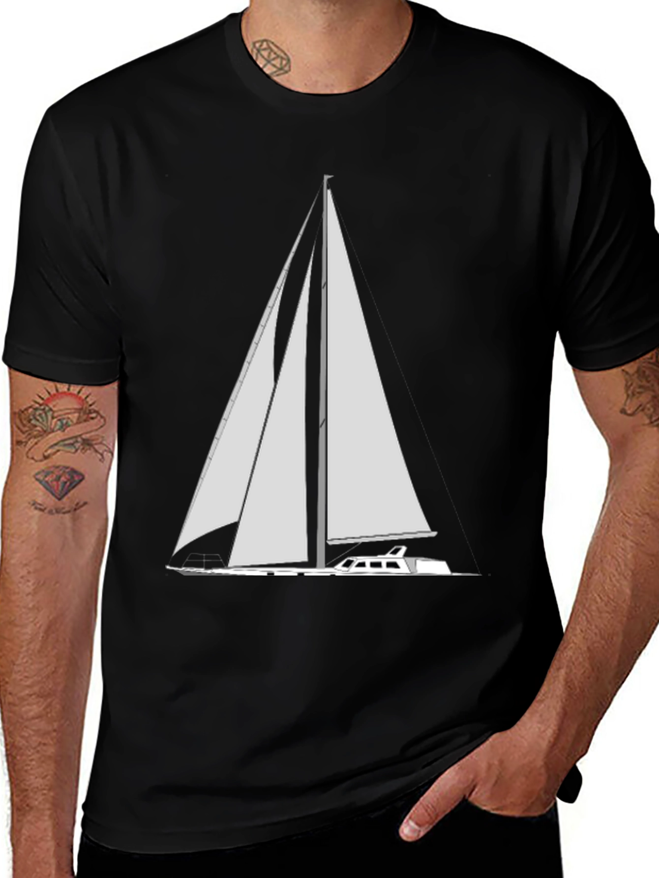 Variant 15 of Sailing Boat Graphic Tee - Casual Black T-Shirt