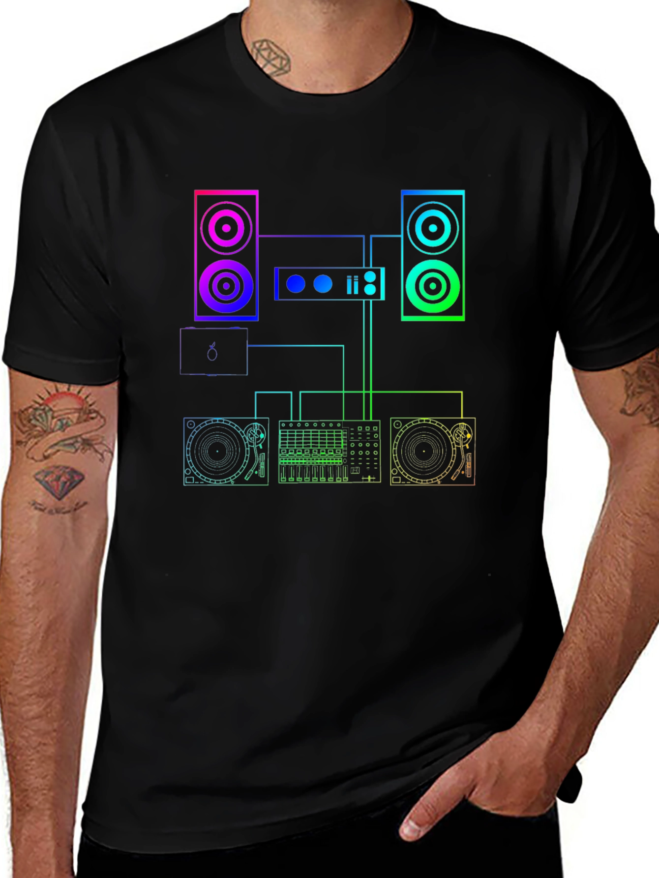 DJ Equipment Schematic Graphic Tee - Black