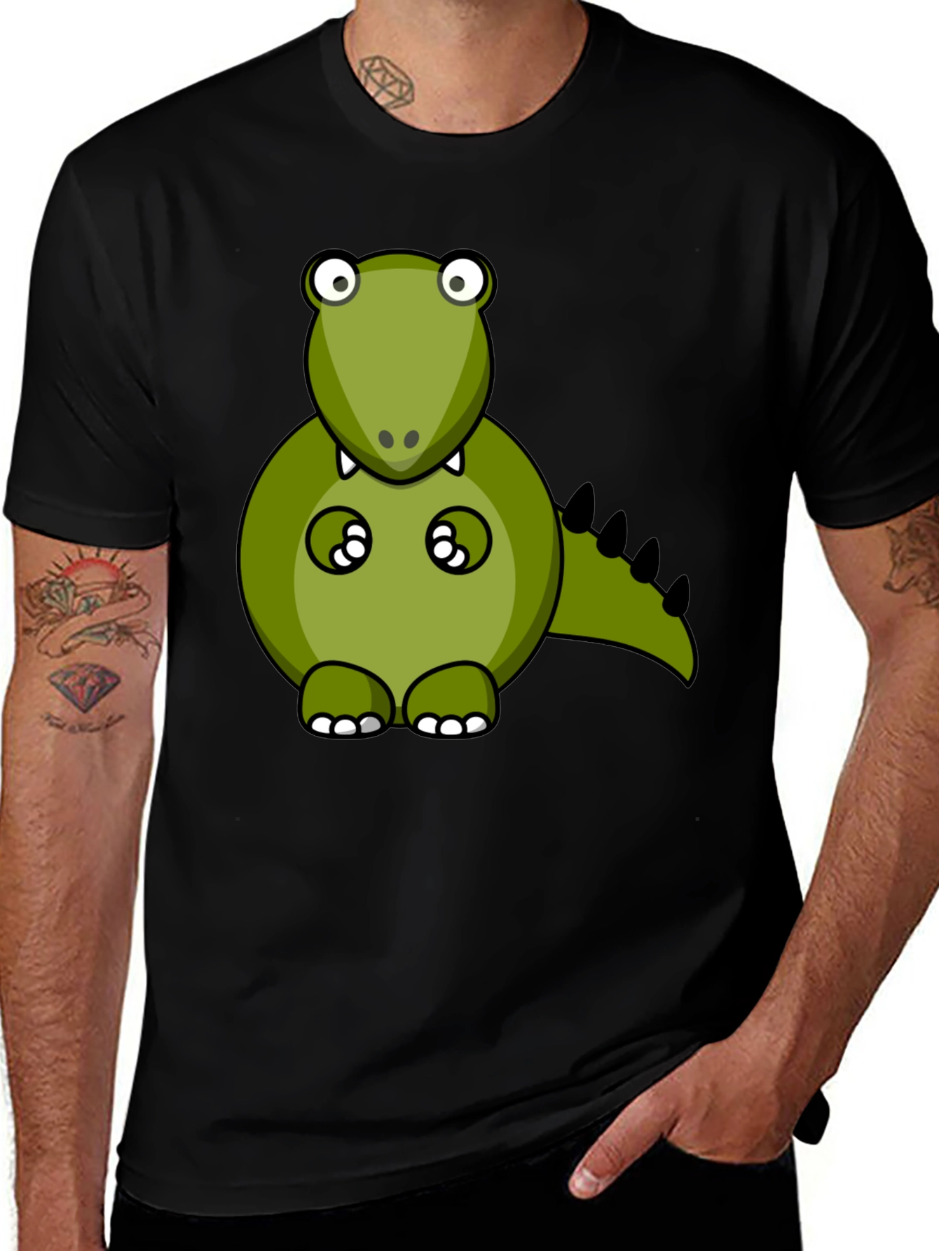 Variant 2 of Cartoon Dinosaur Graphic Tee - Black T-Shirt