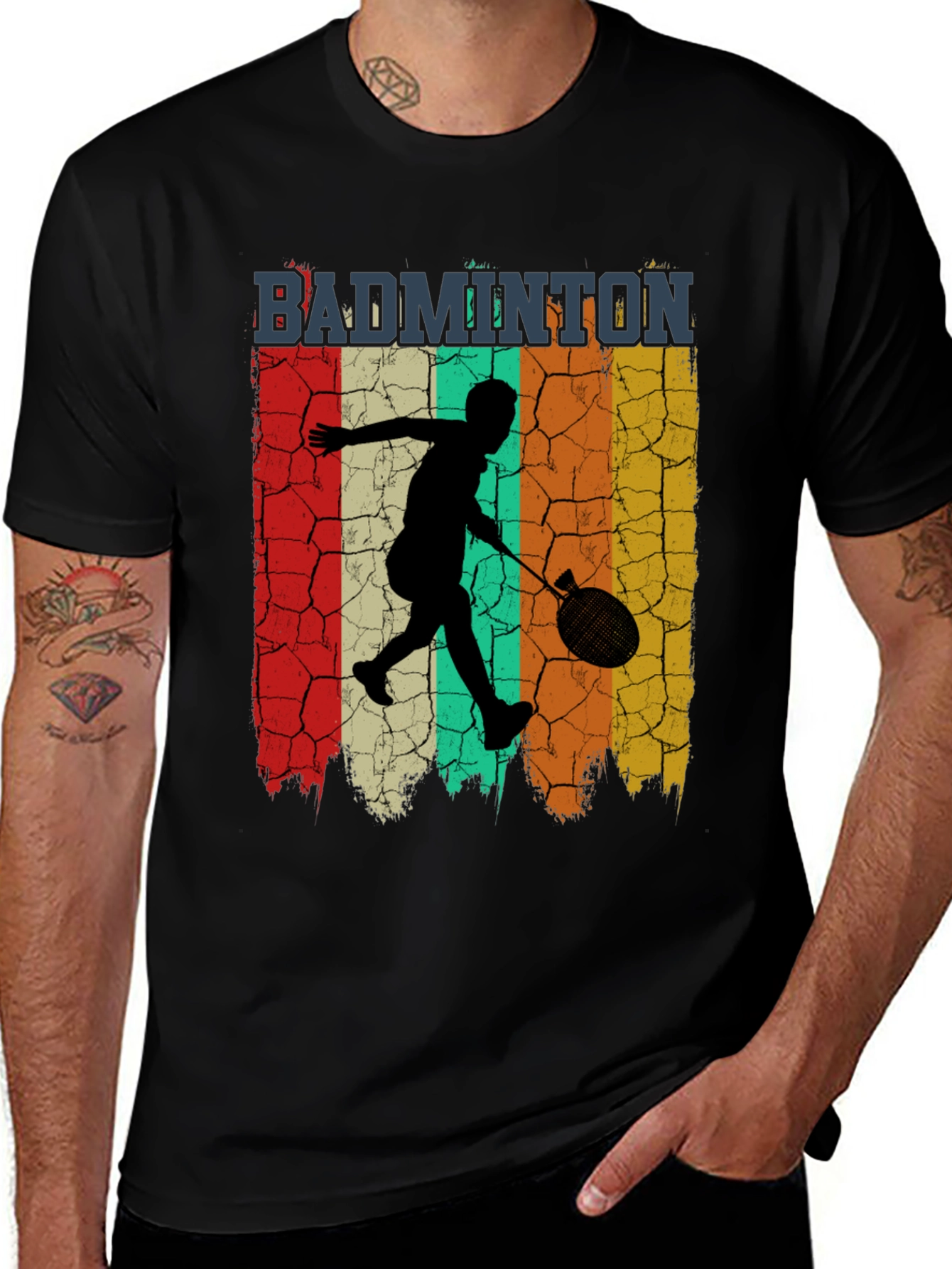Variant 16 of Retro Badminton Player Graphic T-Shirt