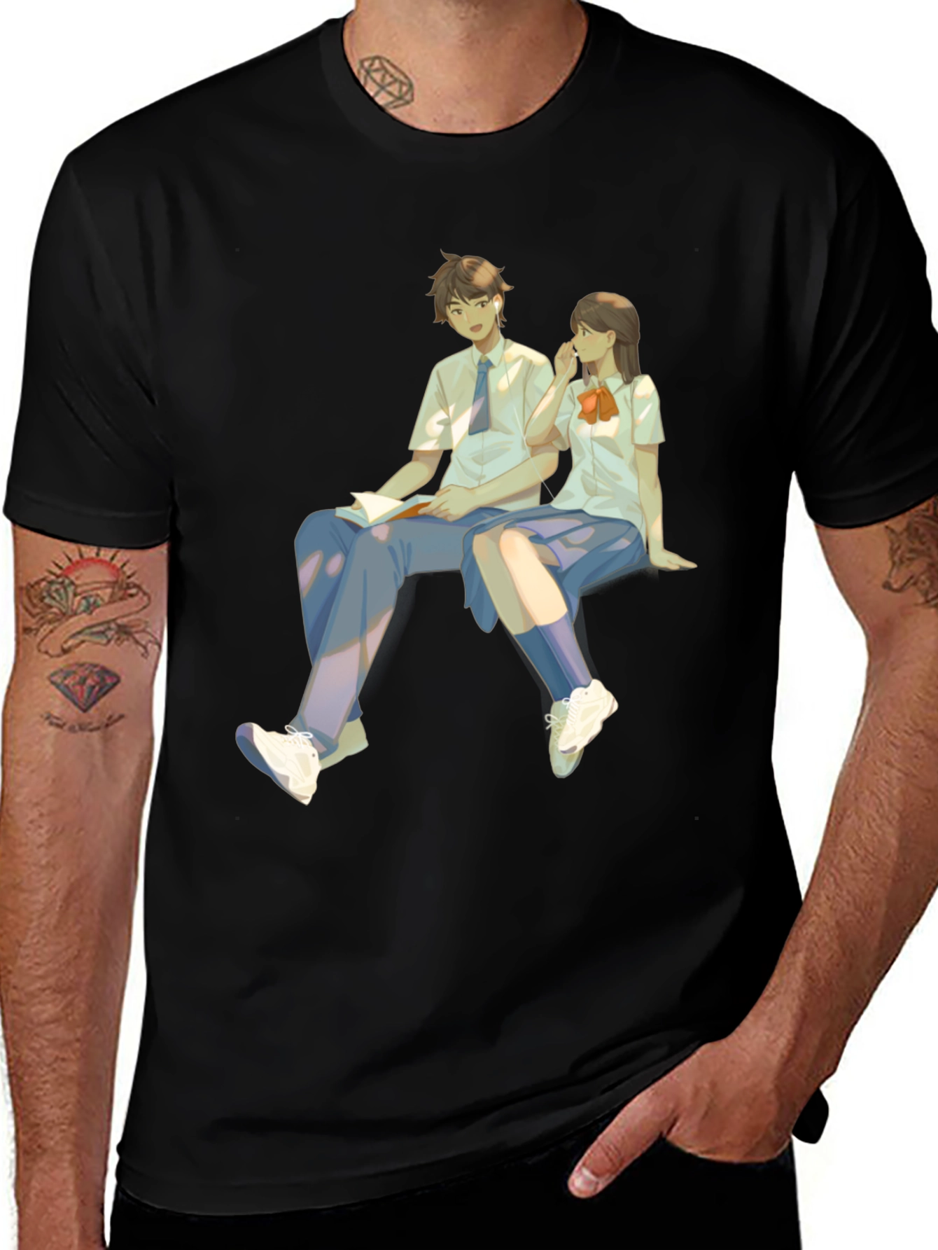 Variant 10 of Anime Couple Graphic Tee - Black
