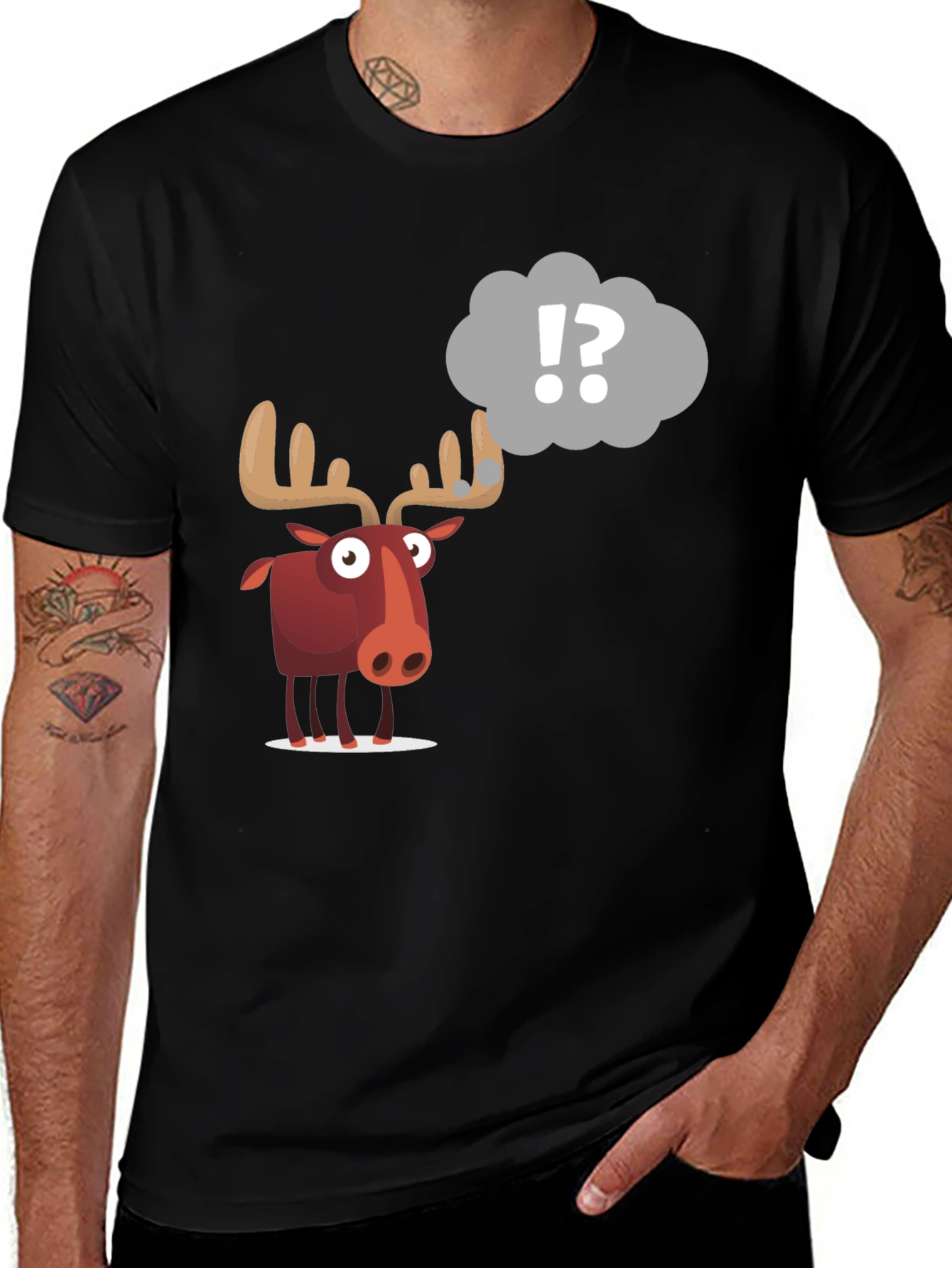 Variant 30 of Cartoon Moose Graphic Tee - Black