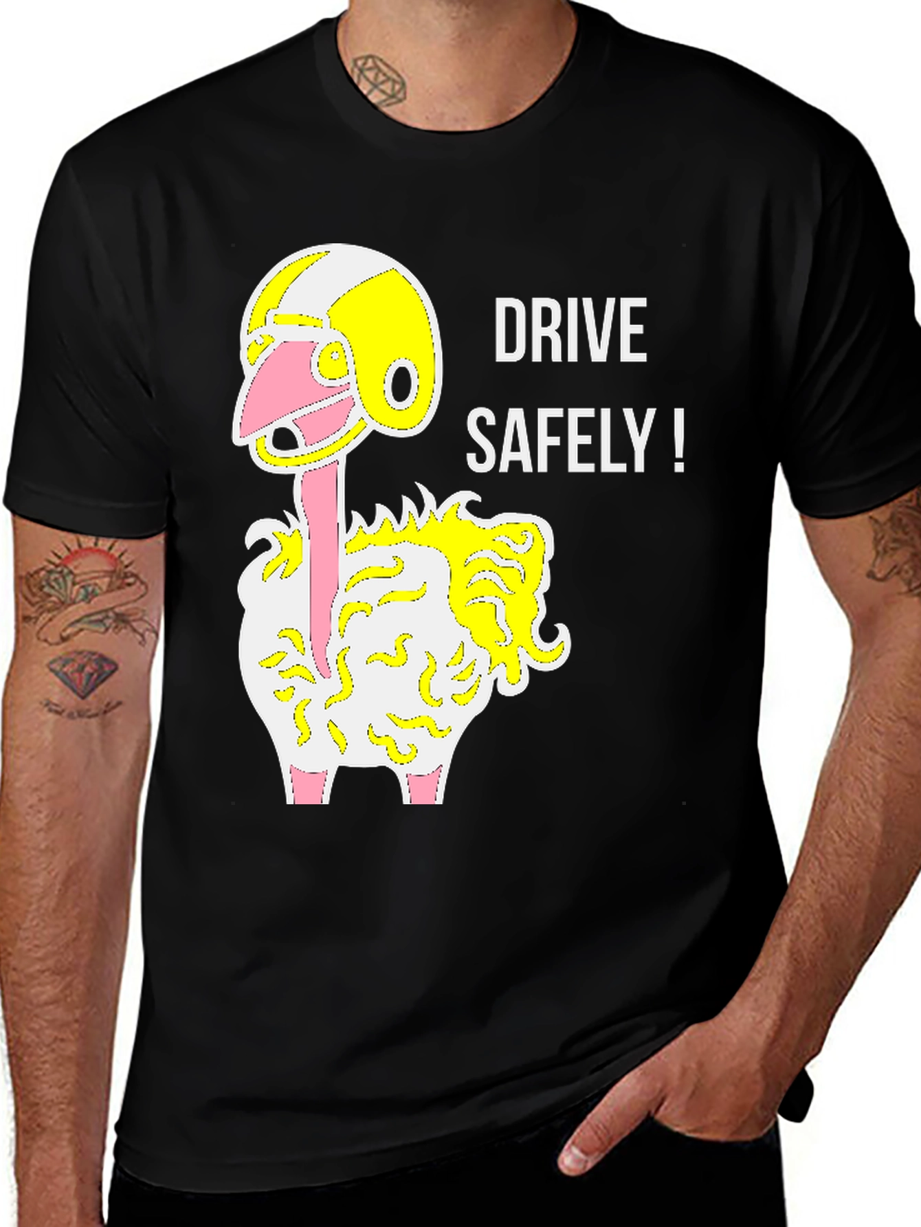 Variant 23 of Drive Safely Ostrich T-Shirt - Black Graphic Tee