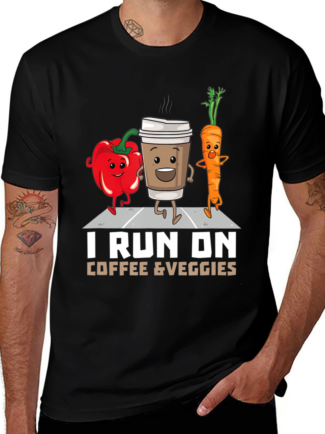 I Run on Coffee & Veggies Funny T-Shirt