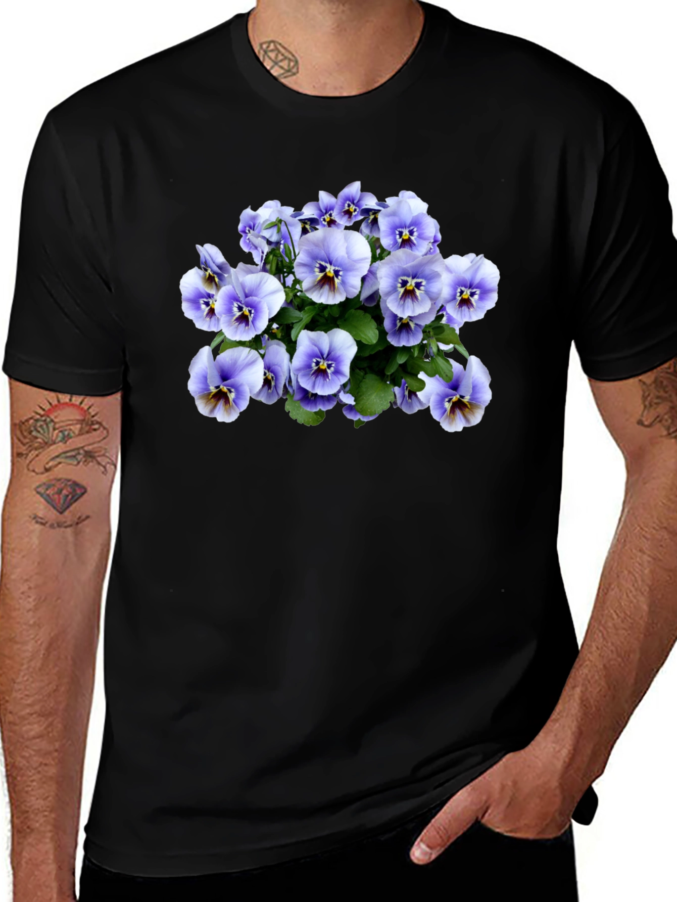 Variant 9 of Floral T-Shirt with Pansy Design - Black