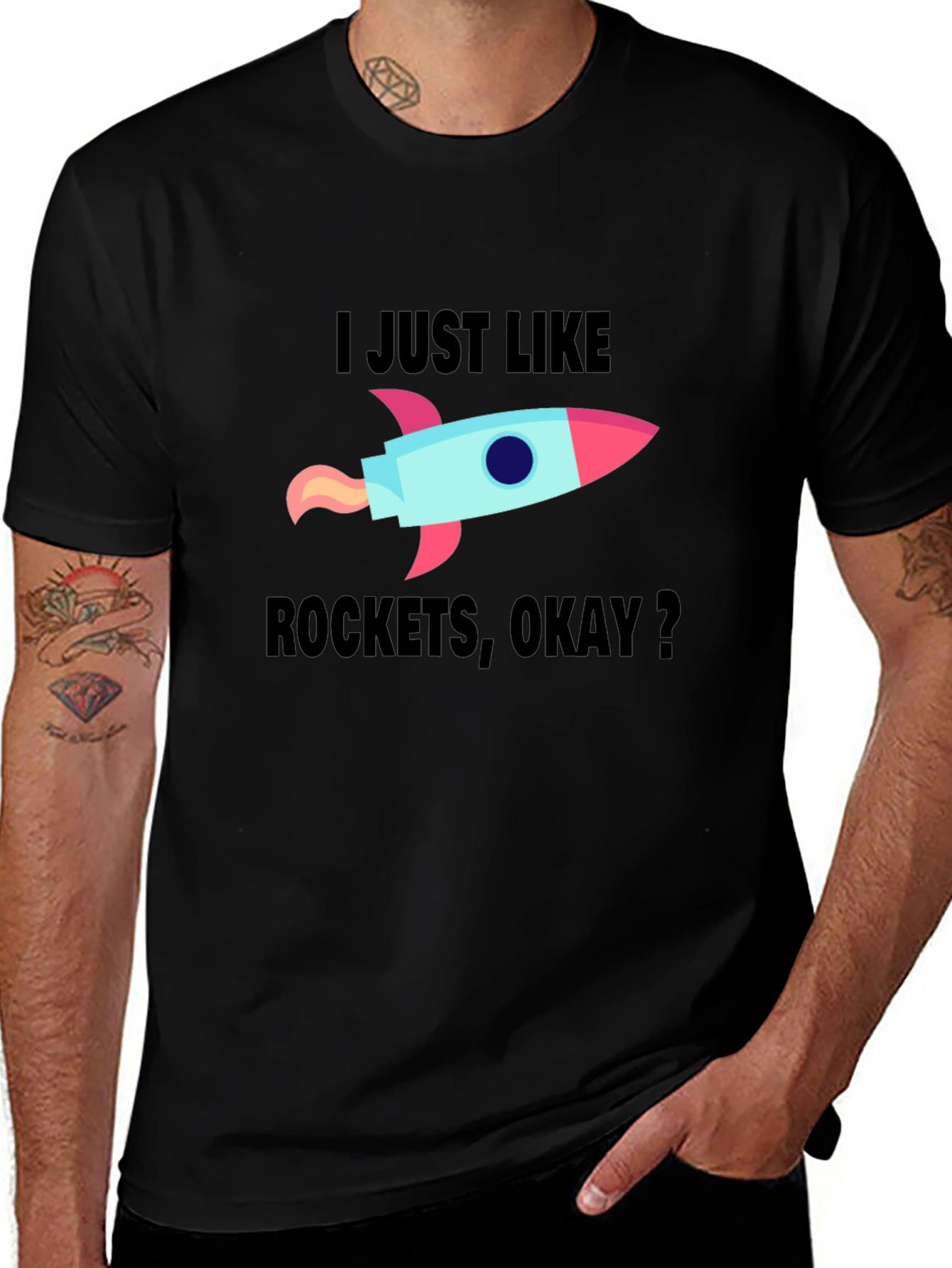 I Just Like Rockets, Okay? Men's Black T-Shirt