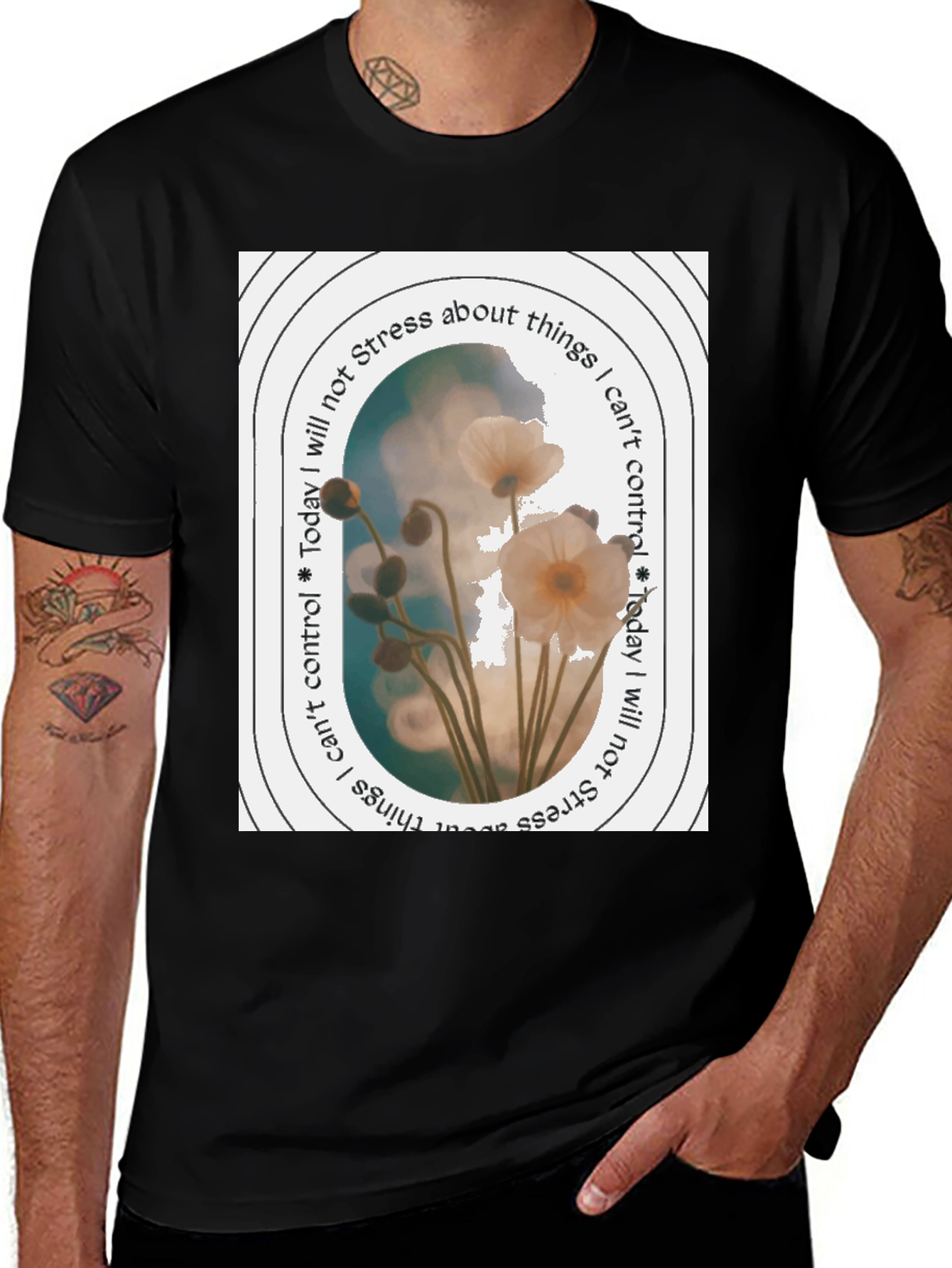 Variant 14 of Stylish Black Graphic Tee - No Stress Flowers