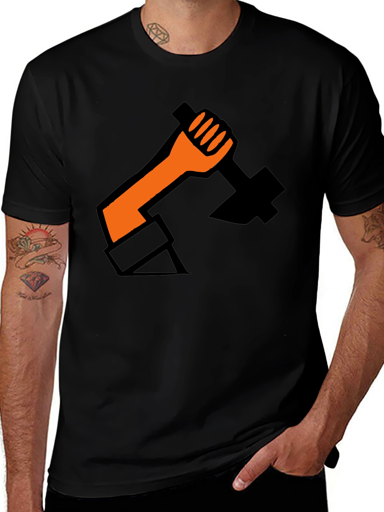 Variant 14 of Orange Hammer Time Graphic Tee - Black Cotton