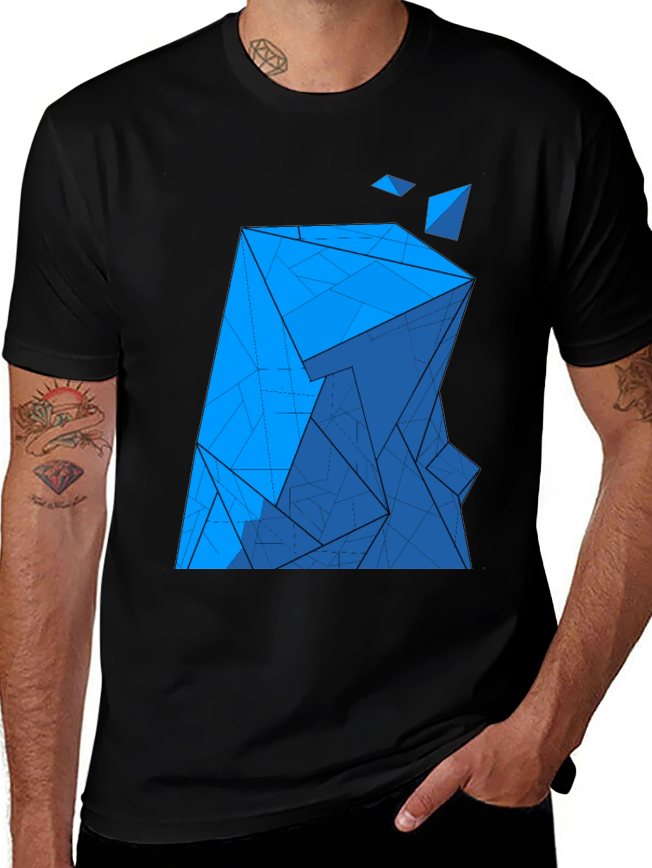 Variant 18 of Abstract Blue Geometric Print Black T-Shirt