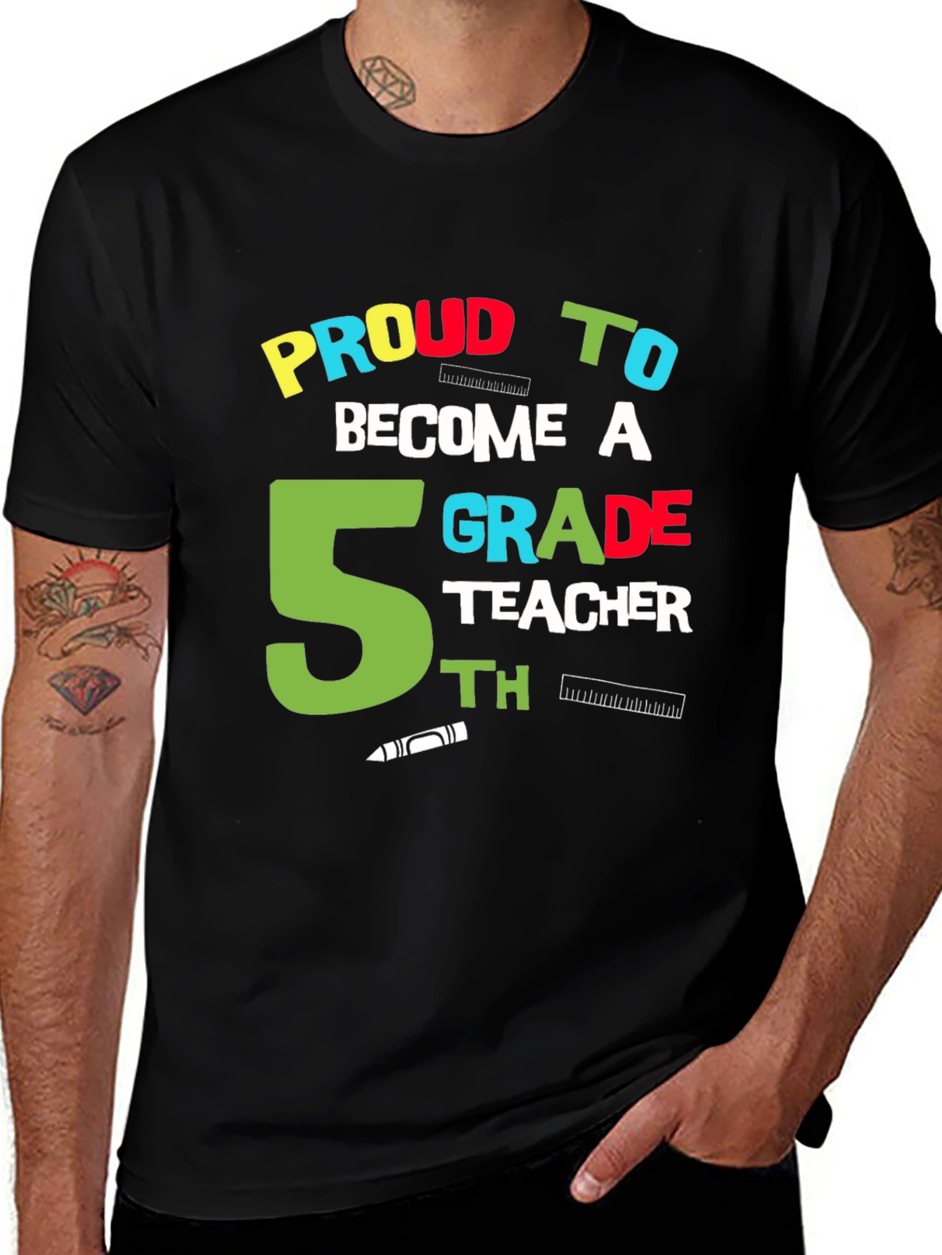 Proud 5th Grade Teacher Black Graphic T-Shirt