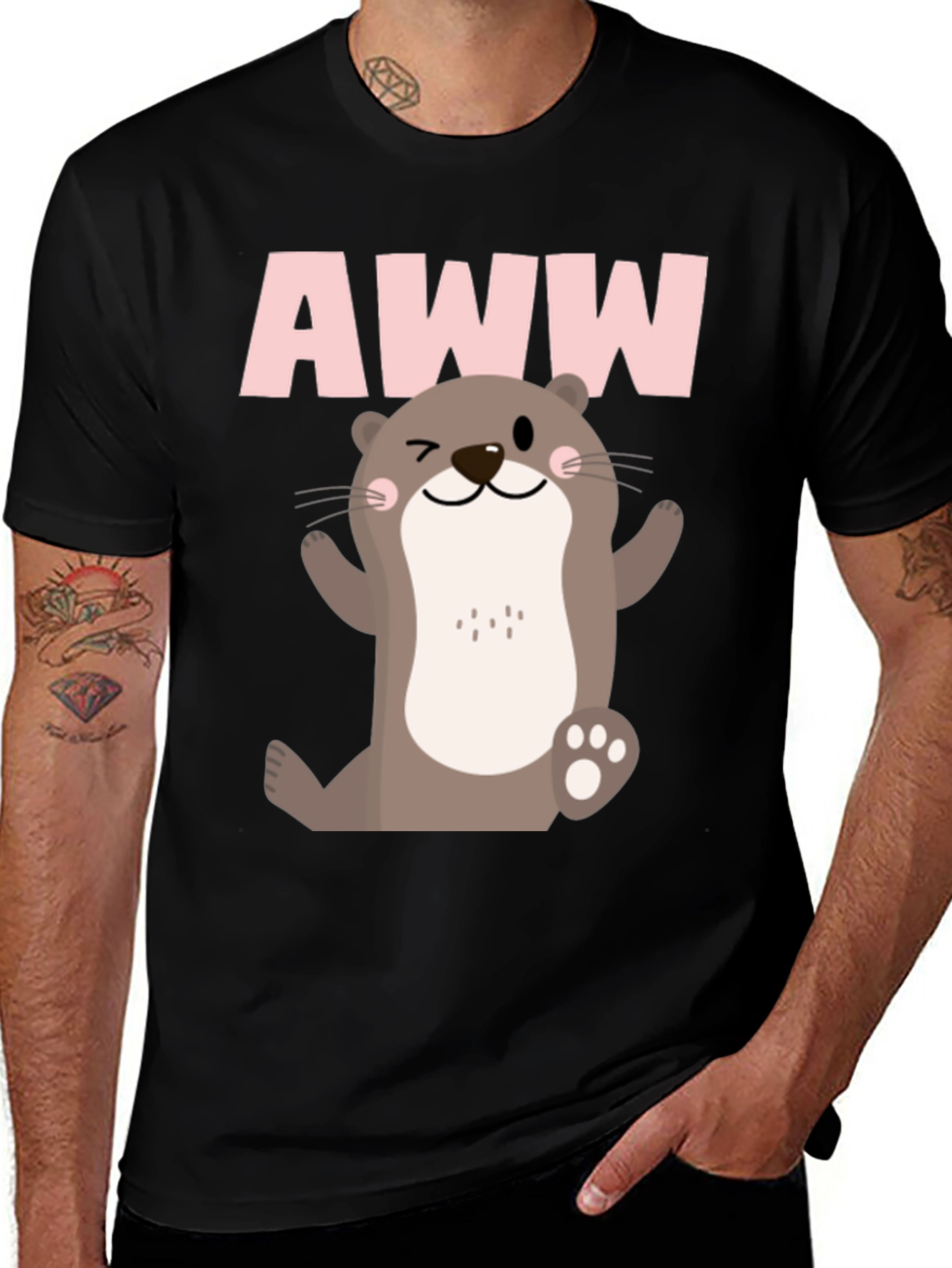 Variant 28 of Aww Otter T-Shirt - Black Graphic Tee