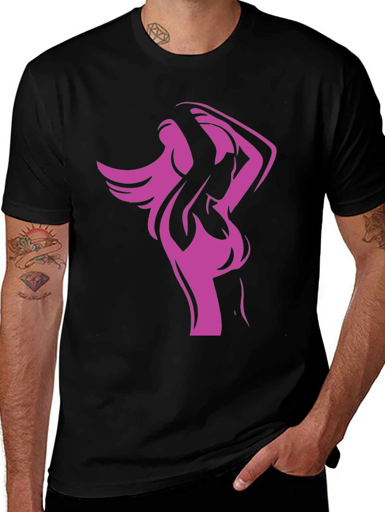 Stylish Black Tee with Modern Woman Graphic