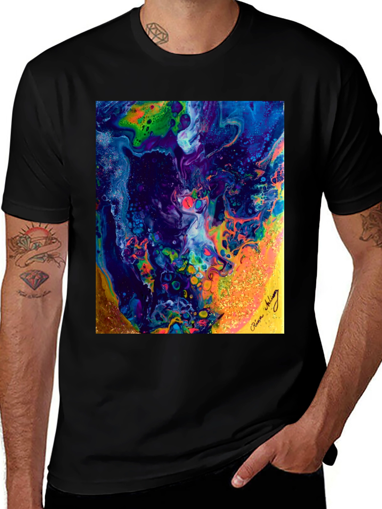 Variant 9 of Abstract Art Print Tee - Unisex Black T-Shirt