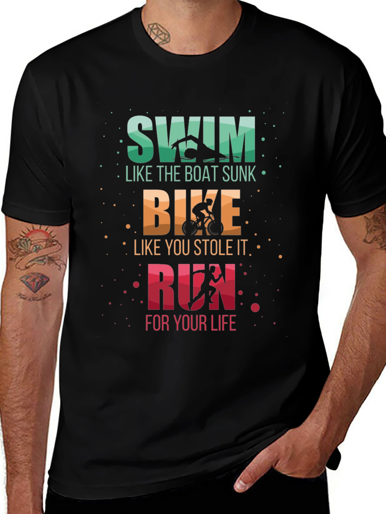 Variant 24 of Triathlon Themed Graphic T-Shirt - Swim Bike Run