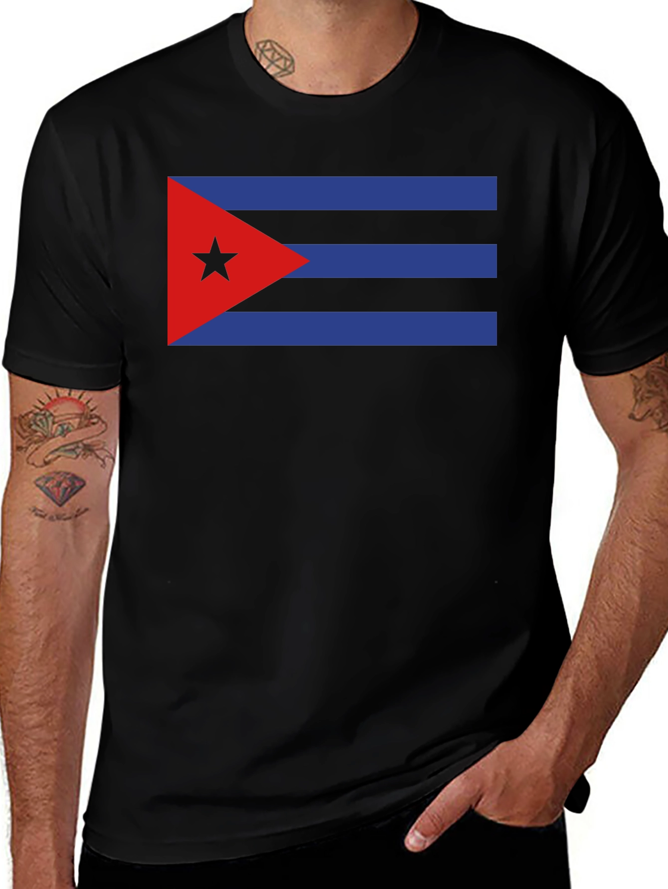 Cuban Pride T-Shirt - Black - Star & Stripes