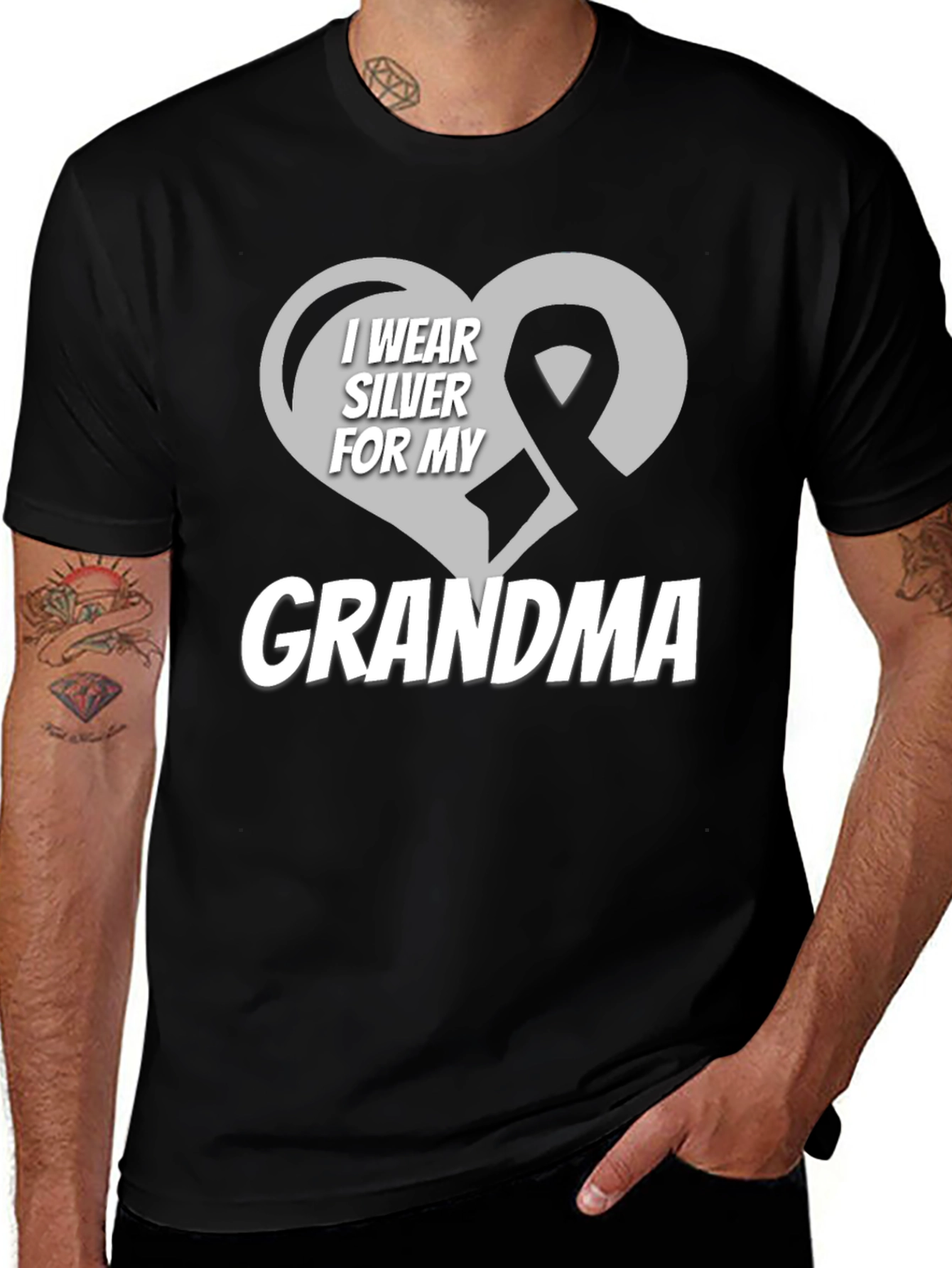 Silver Ribbon Grandma T-Shirt - Support Cancer Awareness