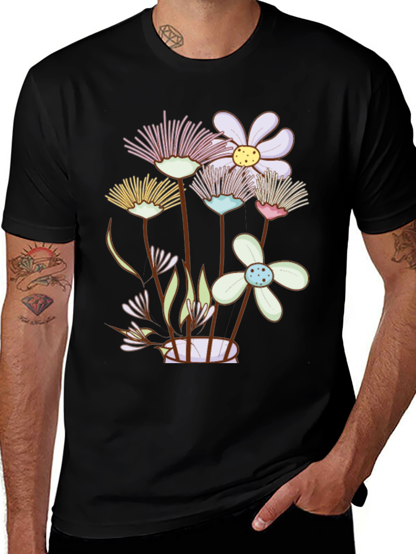 Variant 23 of Floral Print Black T-Shirt