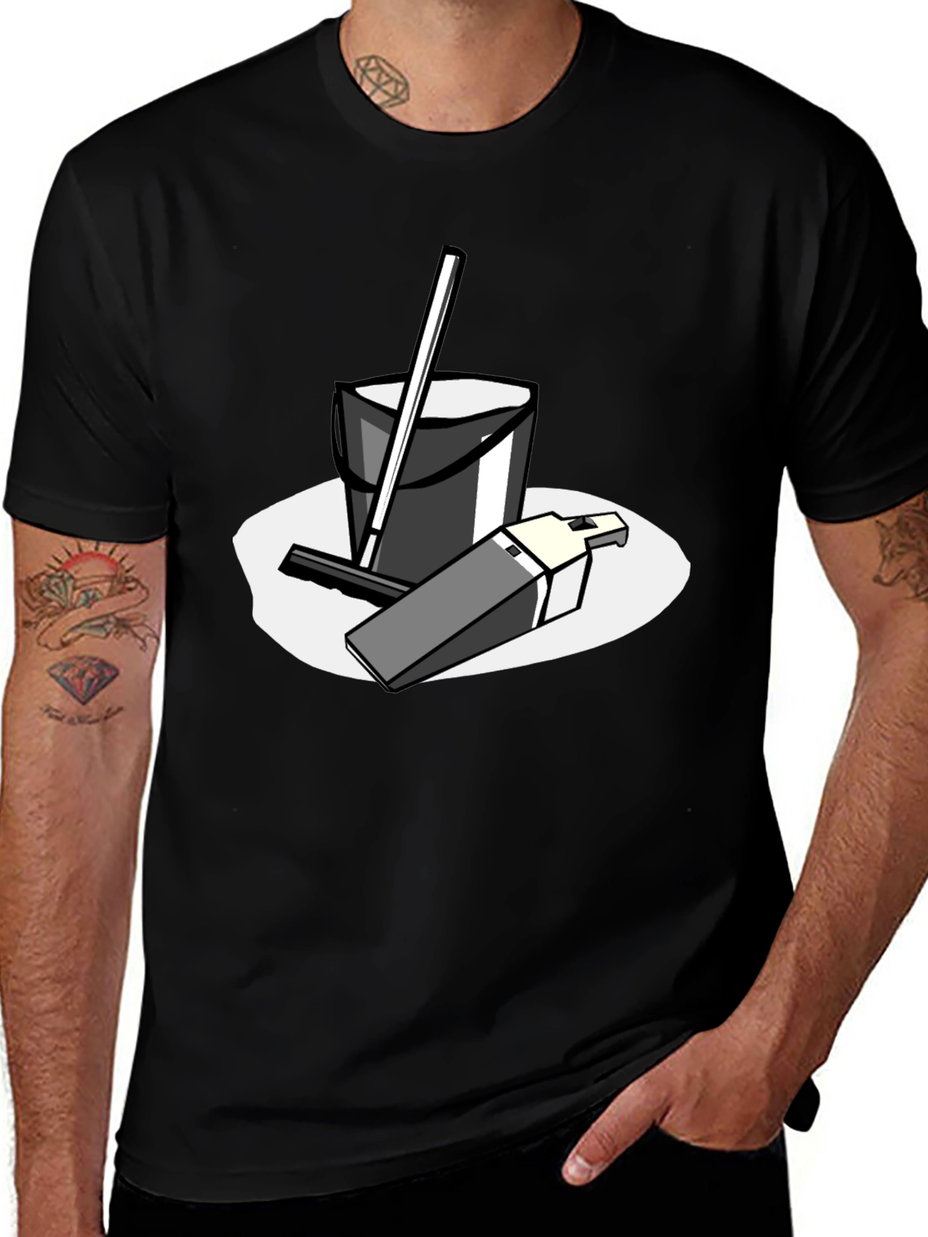 Variant 9 of Black T-Shirt with Cleaning Cartoon Graphic