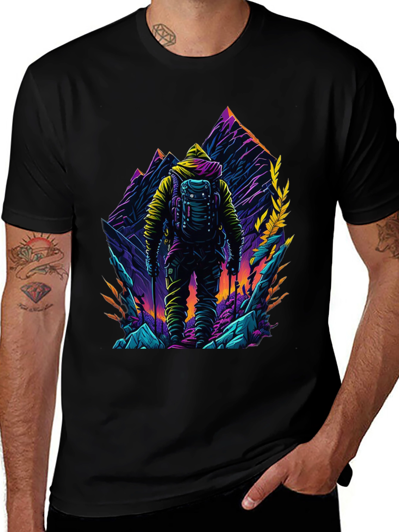 Variant 15 of Hiker Mountain Graphic Black T-Shirt