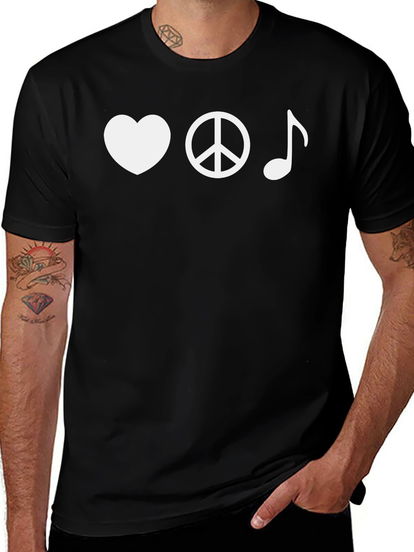 Variant 17 of Love Peace Music Graphic Tee - Black