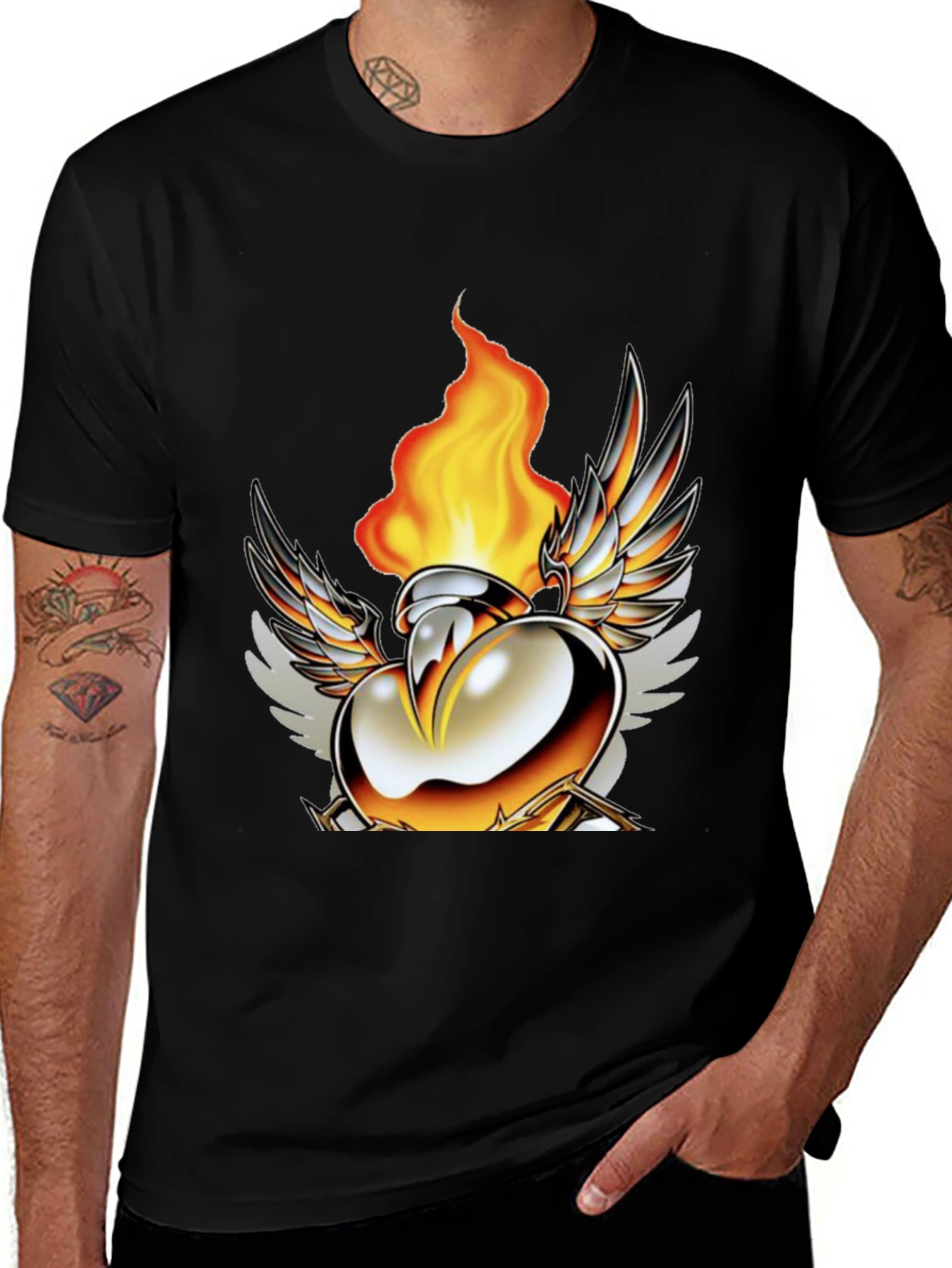 Variant 7 of Flaming Heart Graphic Tee - Mens Black T-Shirt