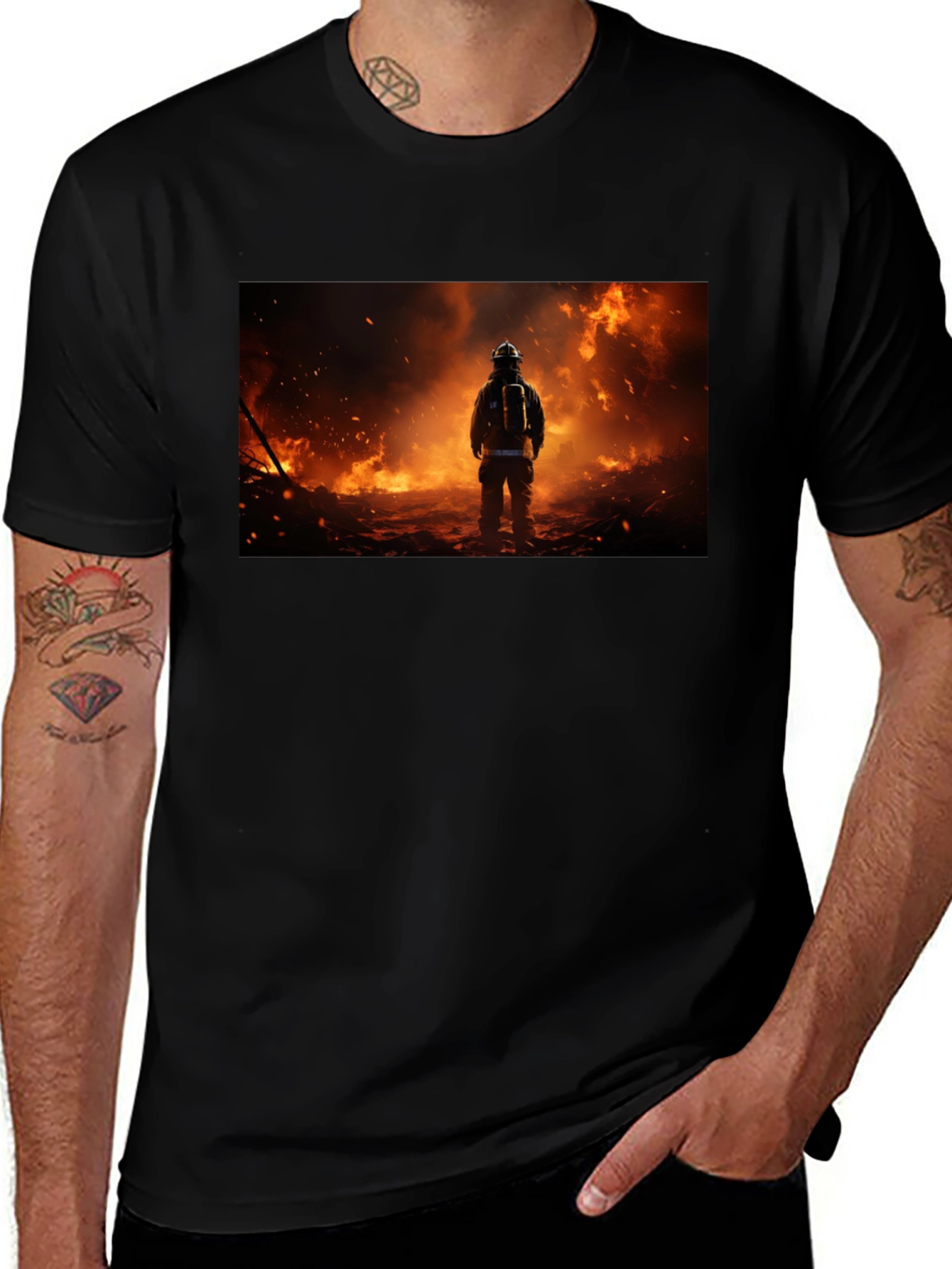 Variant 9 of Firefighter Graphic Black T-Shirt