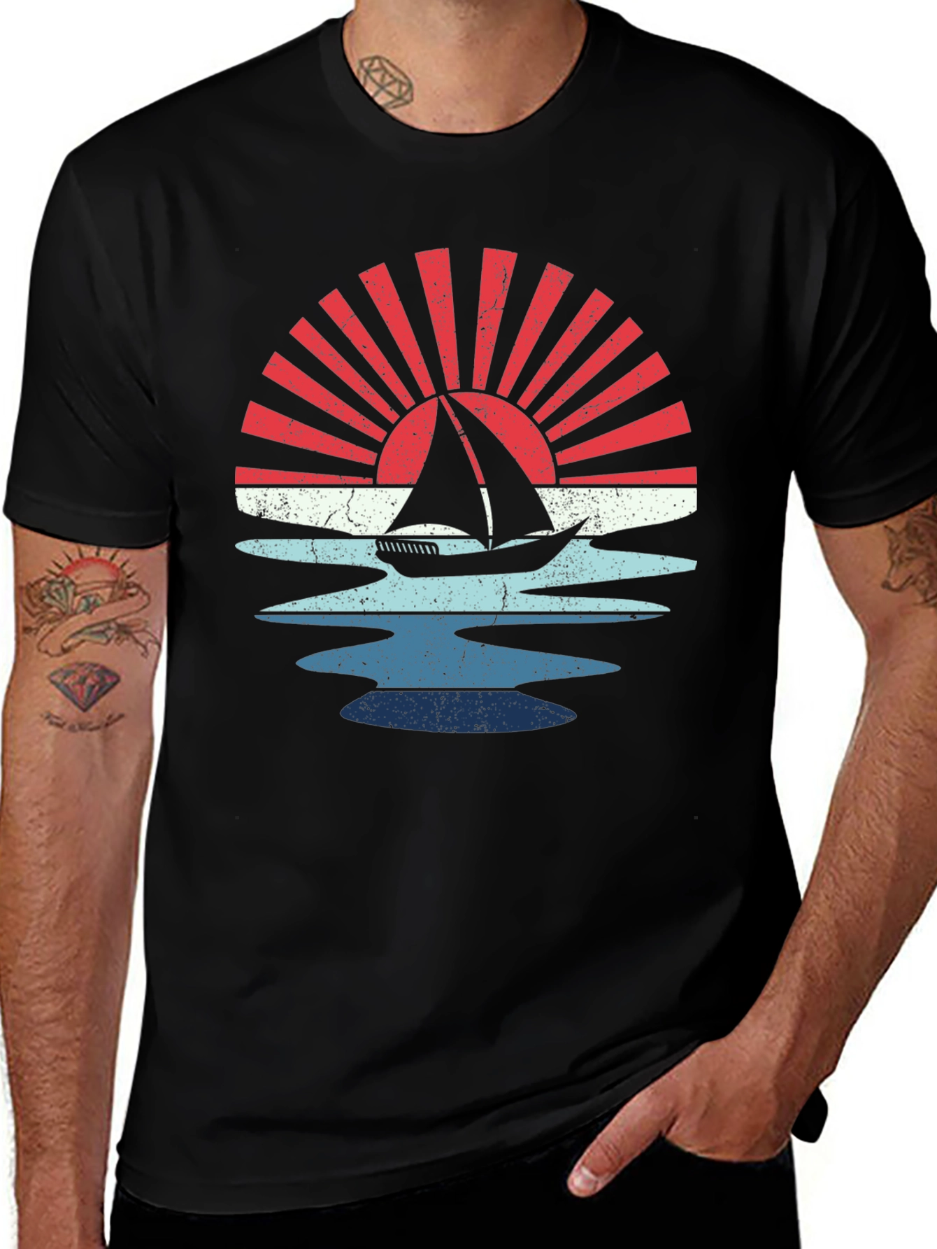 Variant 15 of Retro Sailboat Sunset Graphic Tee