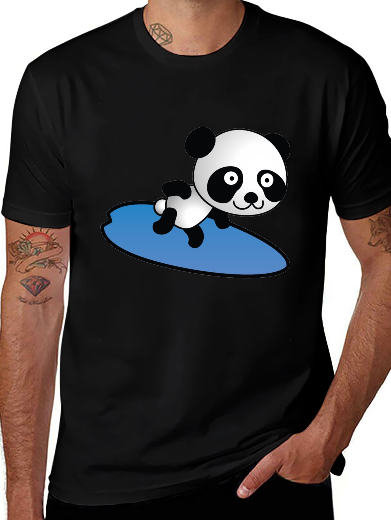 Variant 8 of Surfing Panda Graphic T-Shirt - Black