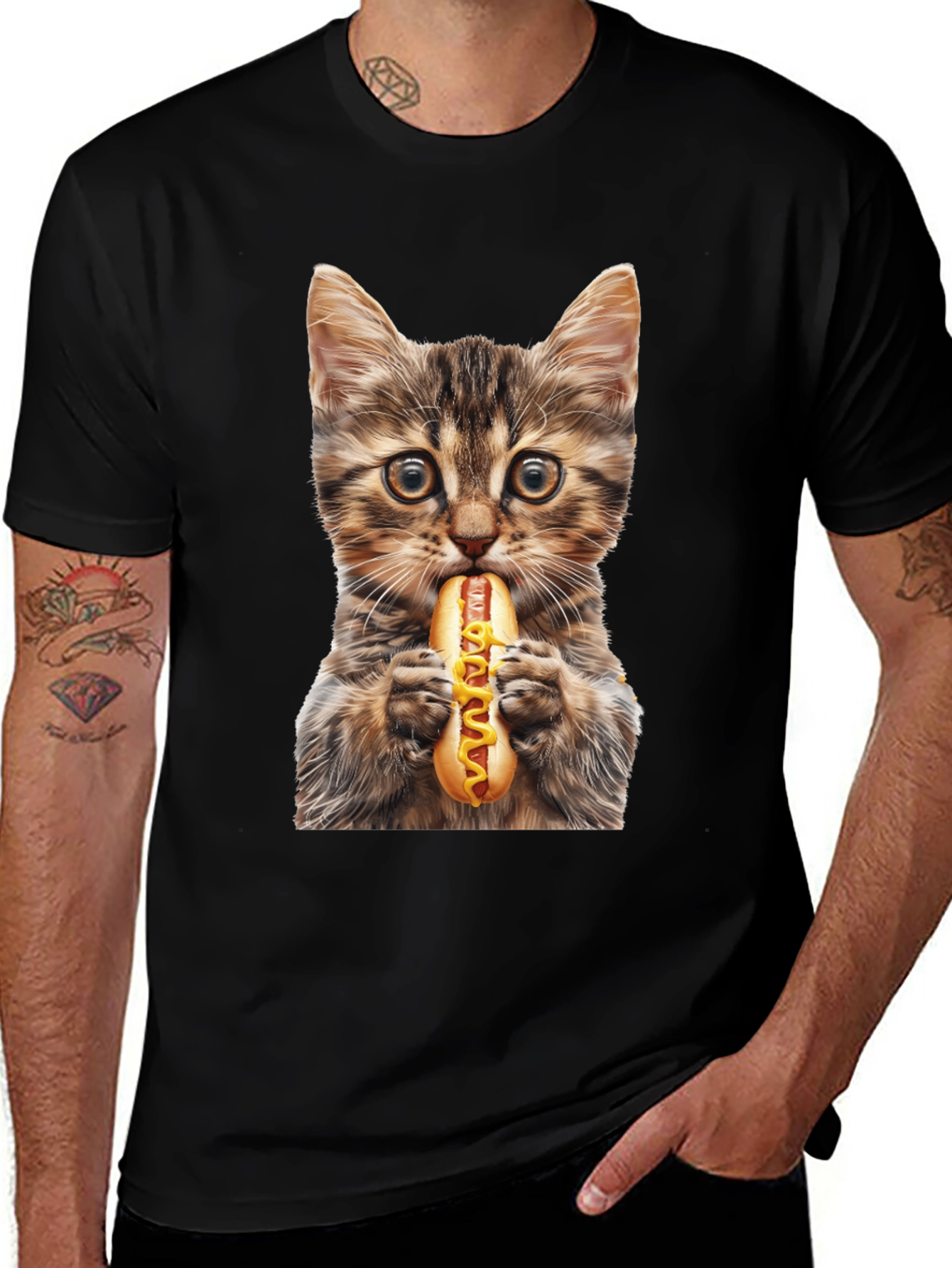 Variant 24 of Cat Eating Hotdog Graphic T-Shirt