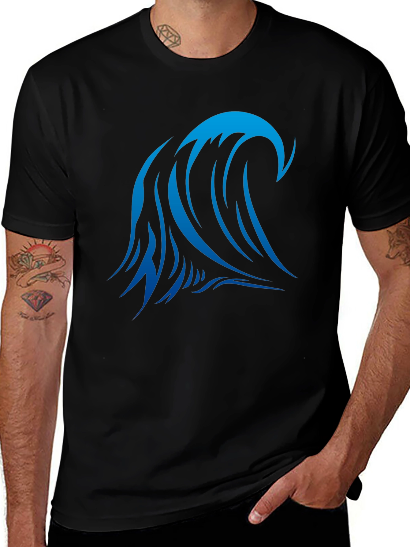 Variant 24 of Ocean Wave Graphic Black T-Shirt