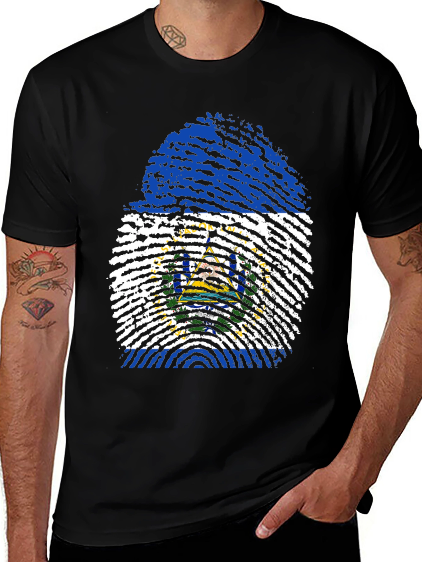 Variant 16 of El Salvador Fingerprint Flag T-Shirt