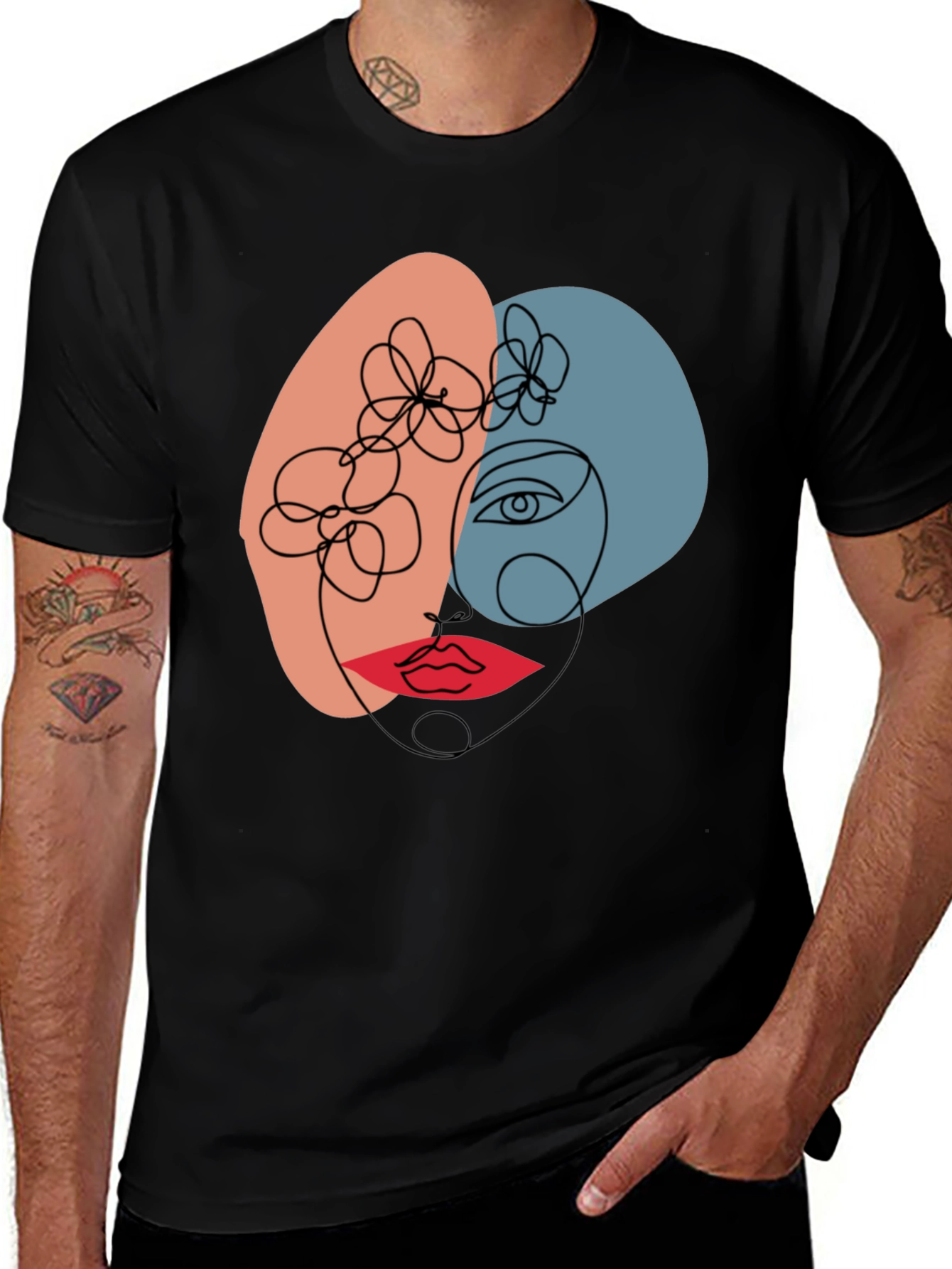 Variant 19 of Abstract Face Line Art Graphic Tee