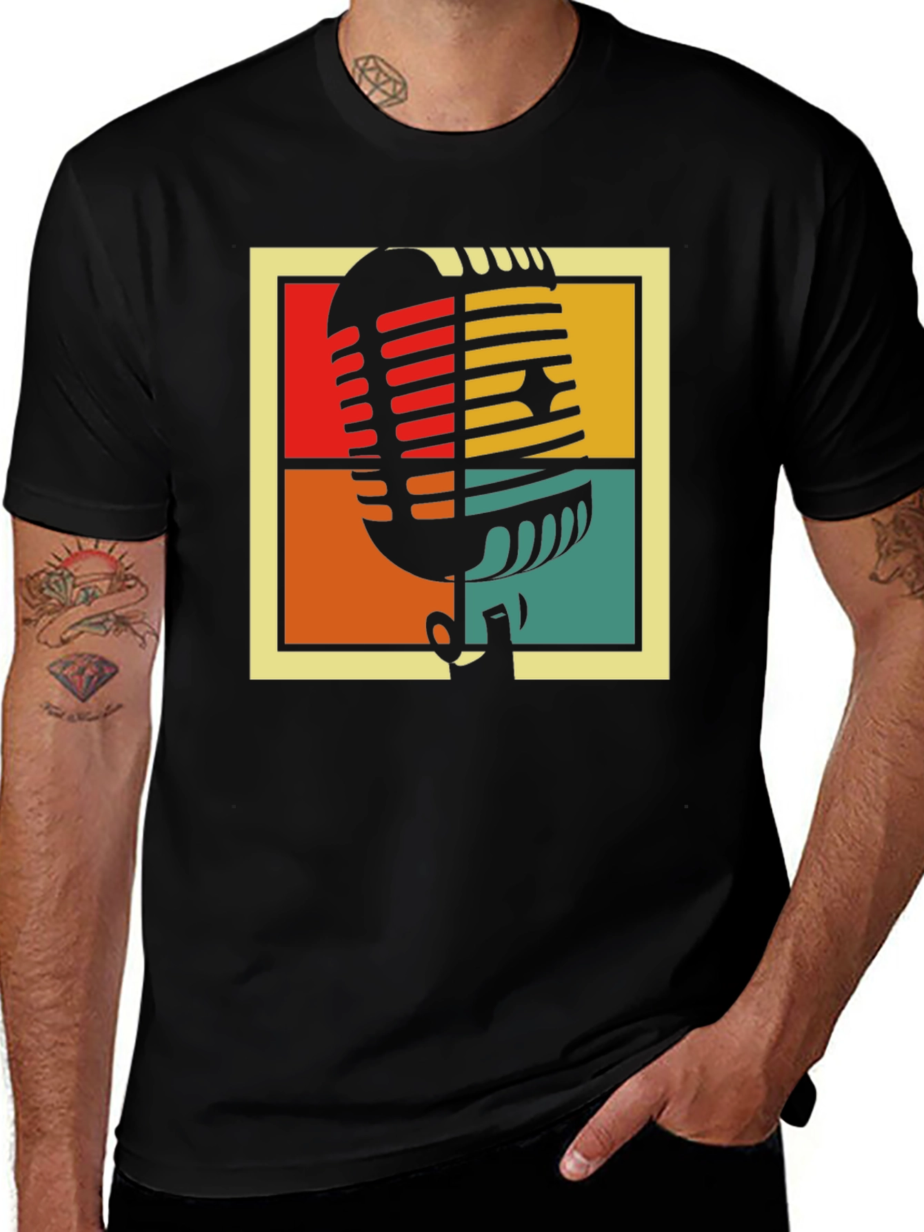 Variant 6 of Retro Microphone Graphic Tee - Black