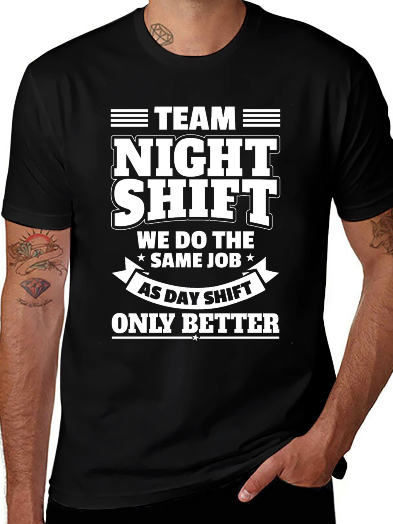 Variant 6 of Team Night Shift T-Shirt - Black Cotton Tee