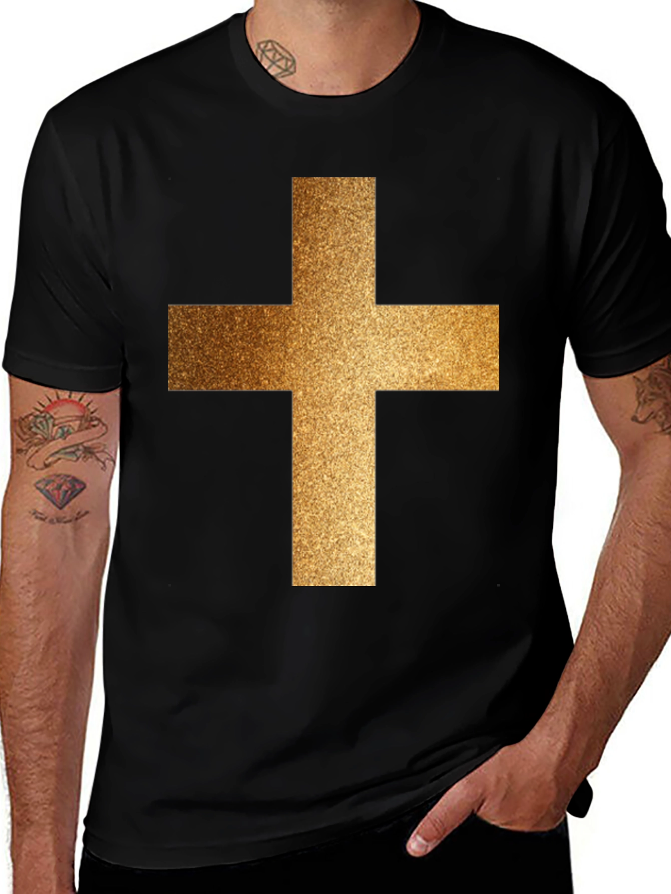 Variant 8 of Golden Cross Graphic Black T-Shirt