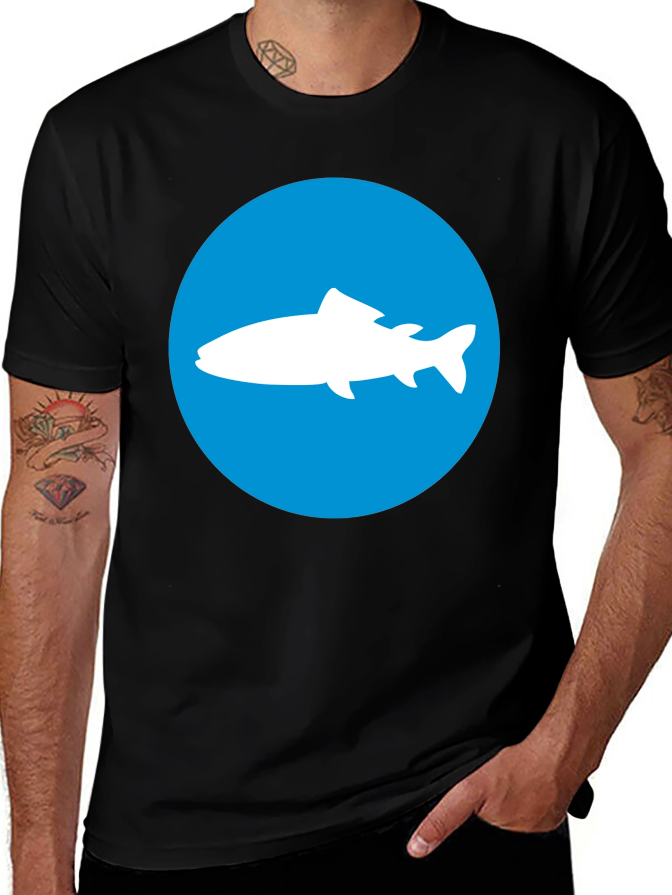 Variant 27 of Men's Black T-Shirt with Fish Graphic