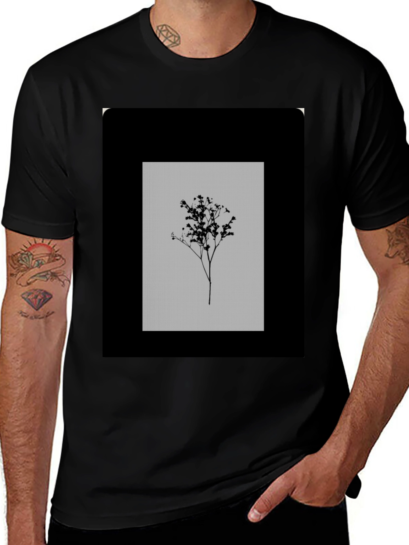 Variant 5 of Minimalist Floral Graphic Black T-Shirt