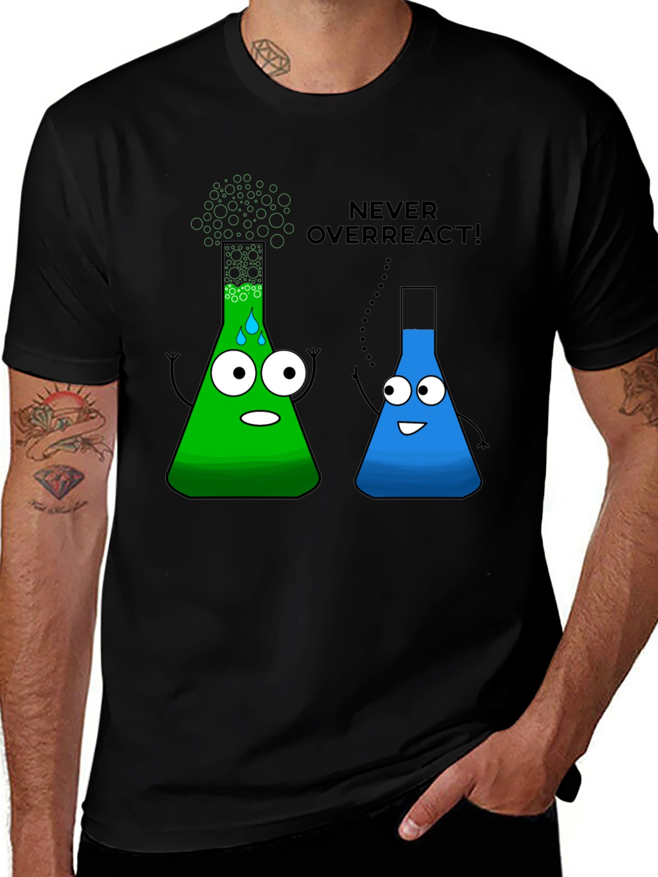 Variant 30 of Never Overreact! Science Humor Black T-Shirt