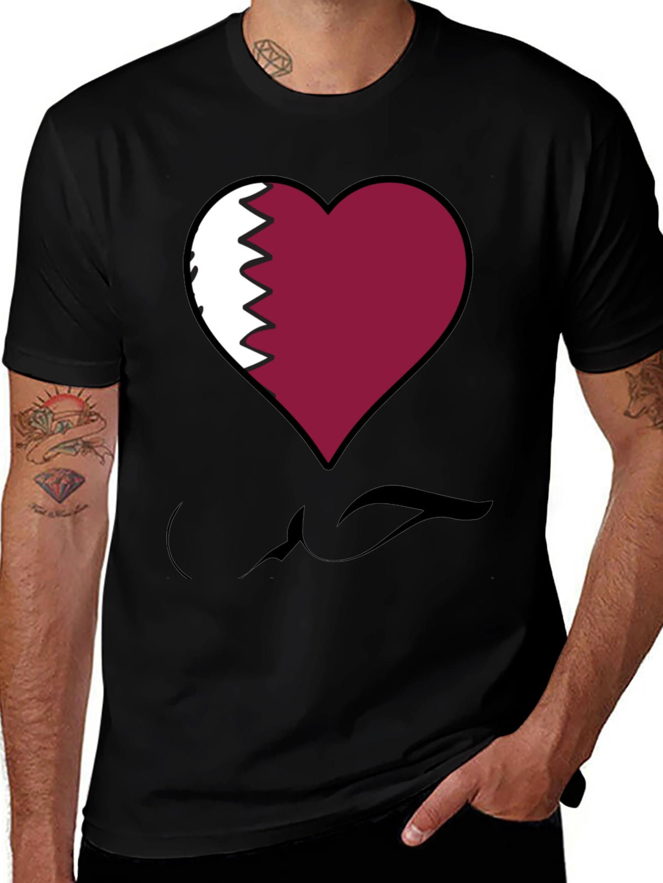 Qatar Flag Heart T-Shirt - Love Qatar Pride