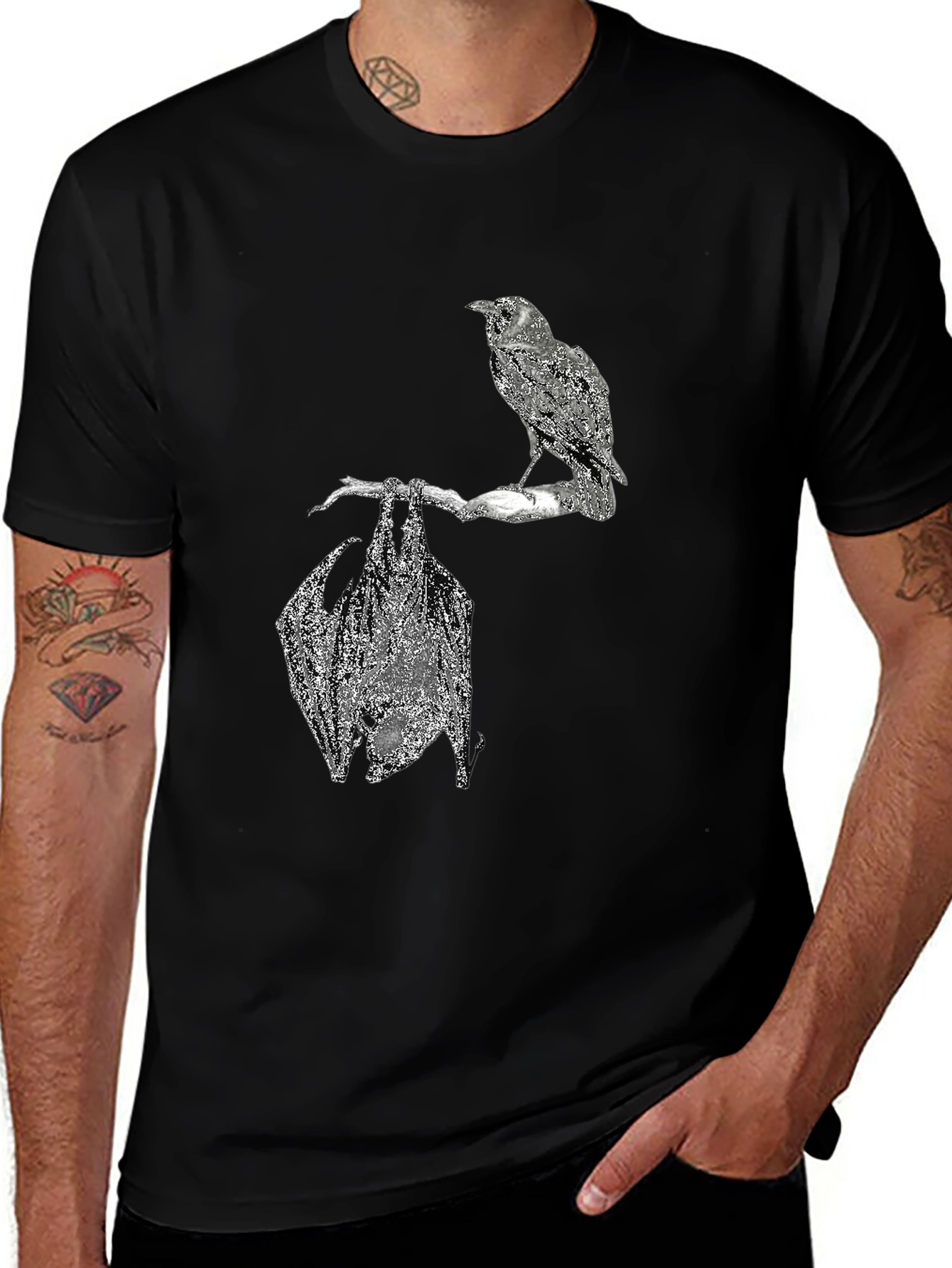 Variant 14 of Raven & Bat Graphic T-Shirt - Unisex Black Tee