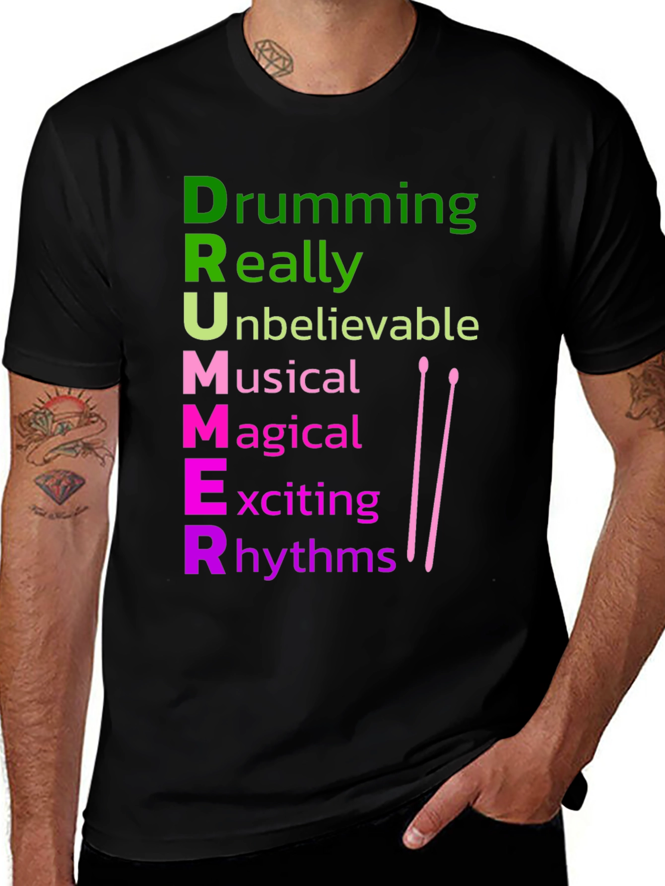 Variant 2 of Drumming Acronym T-Shirt - Musical Rhythm Tee
