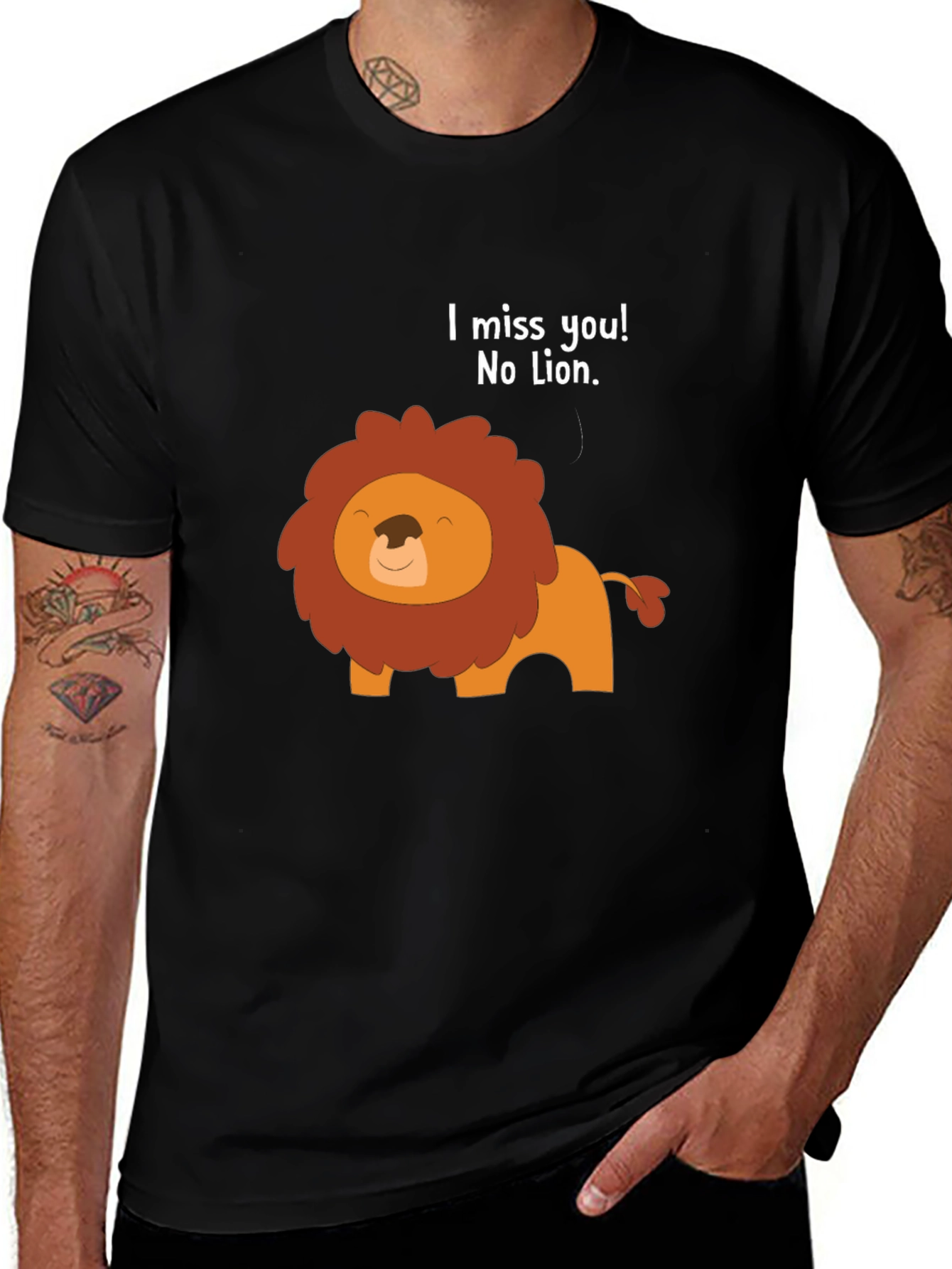Variant 9 of Cute Lion Graphic Tee - I Miss You / No Lion Pun T-Shirt