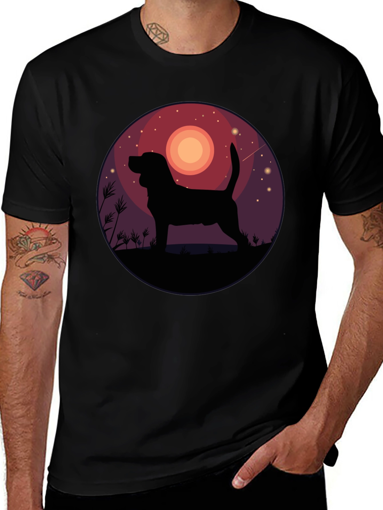 Variant 23 of Dog Silhouette Night Sky T-Shirt