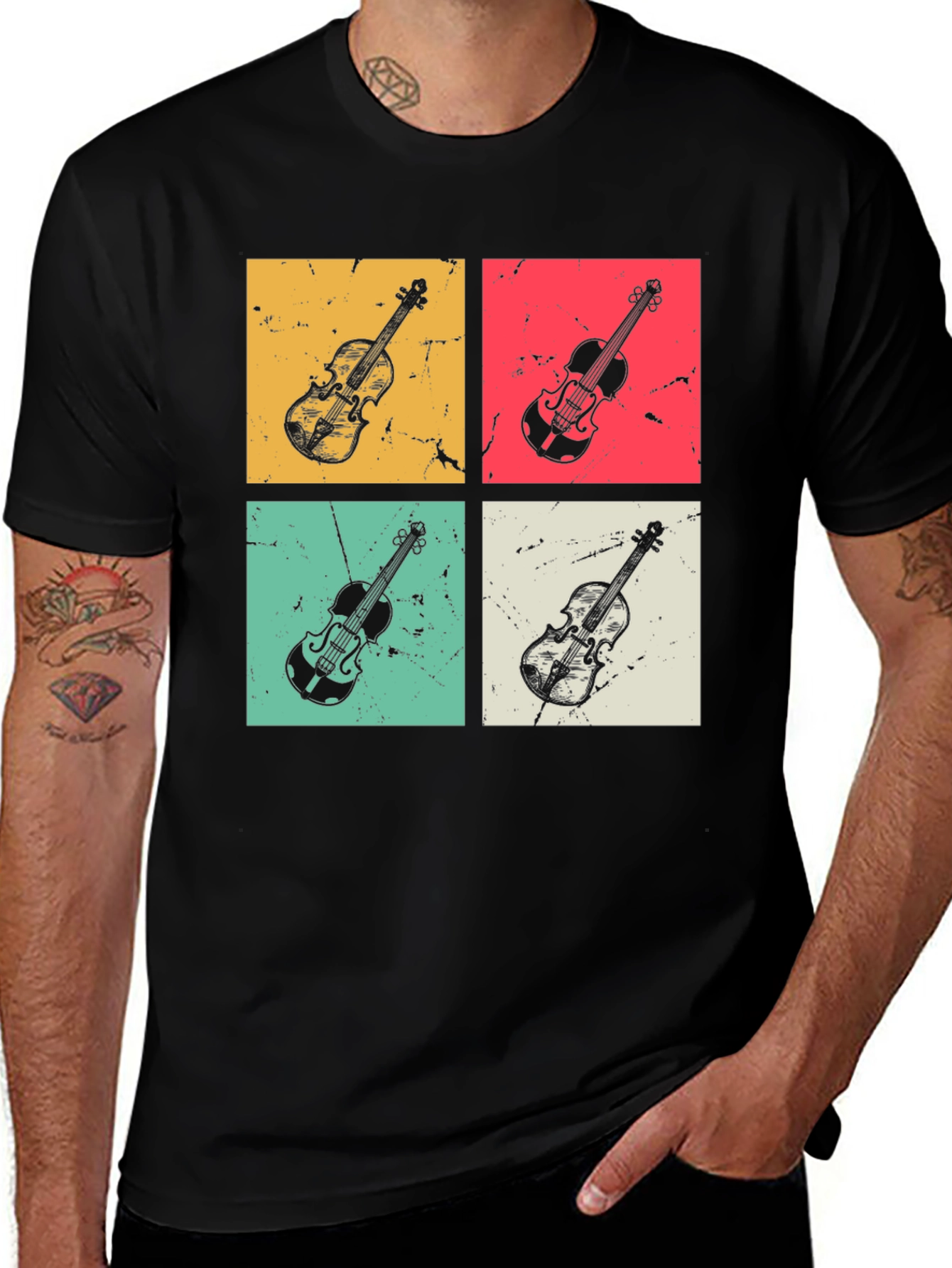 Variant 10 of Retro Violin T-Shirt: Musical Instrument Tee for Musicians
