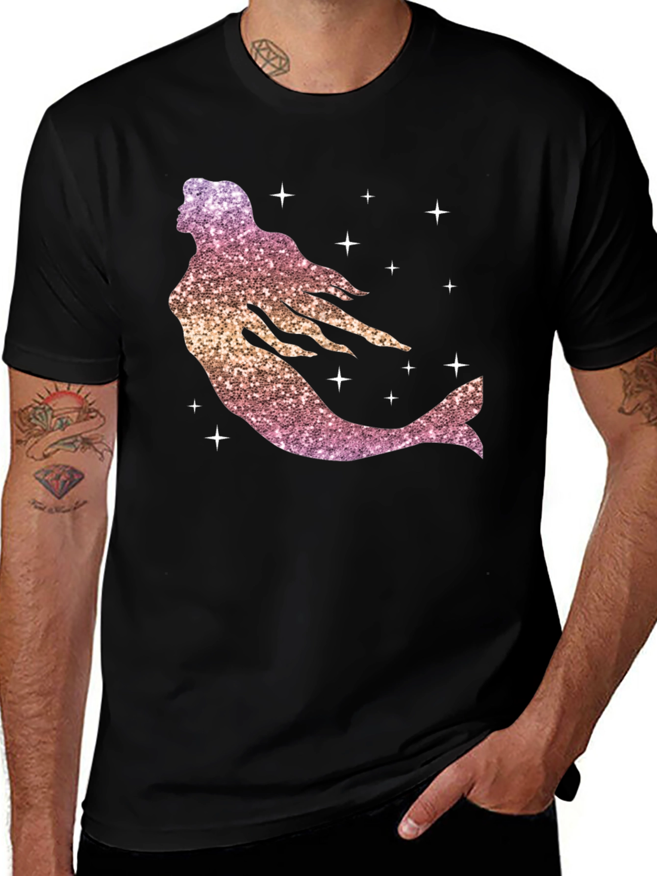 Variant 14 of Glitter Mermaid Graphic Tee - Black