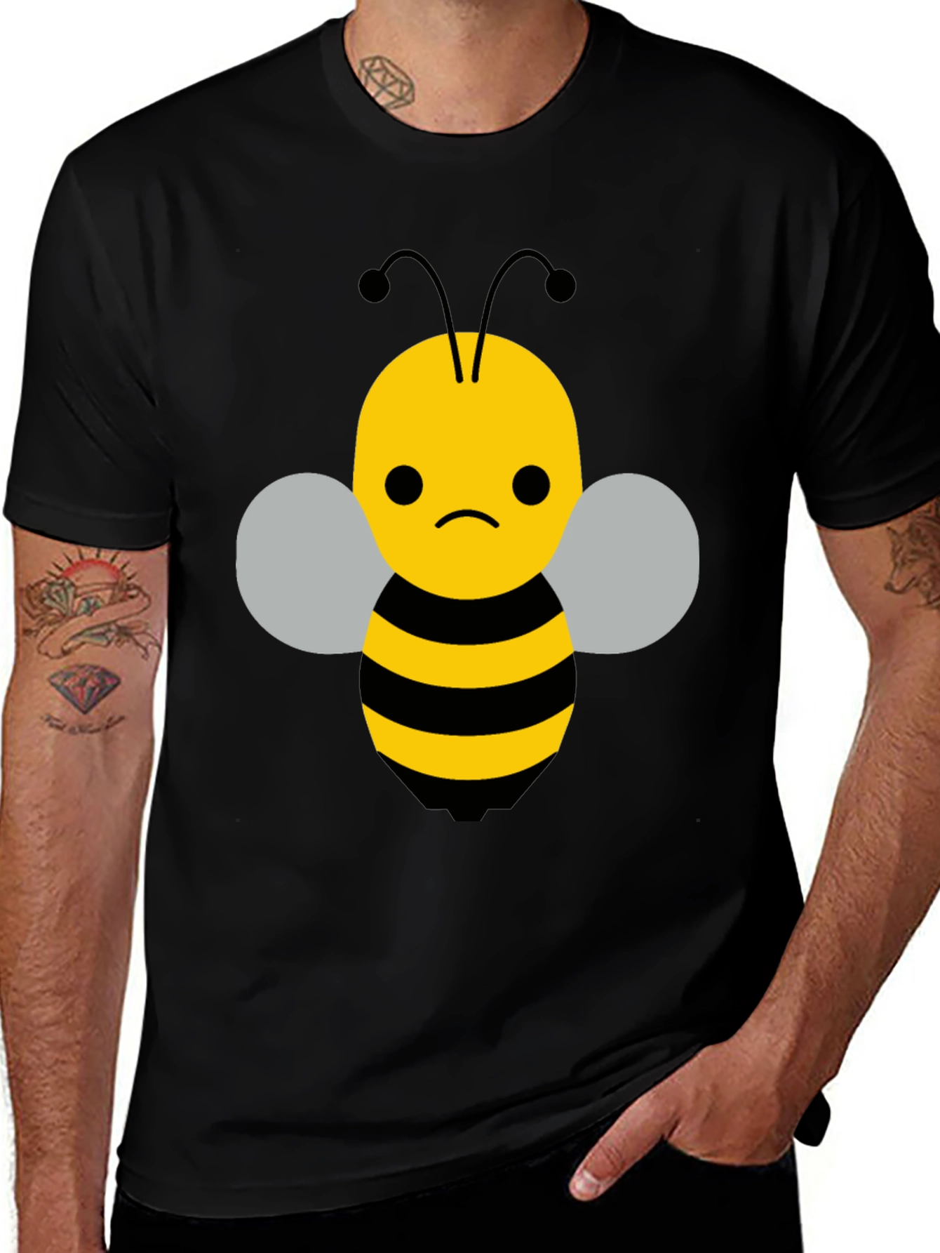Variant 7 of Sad Bee Graphic Tee - Black Cotton Blend T-Shirt