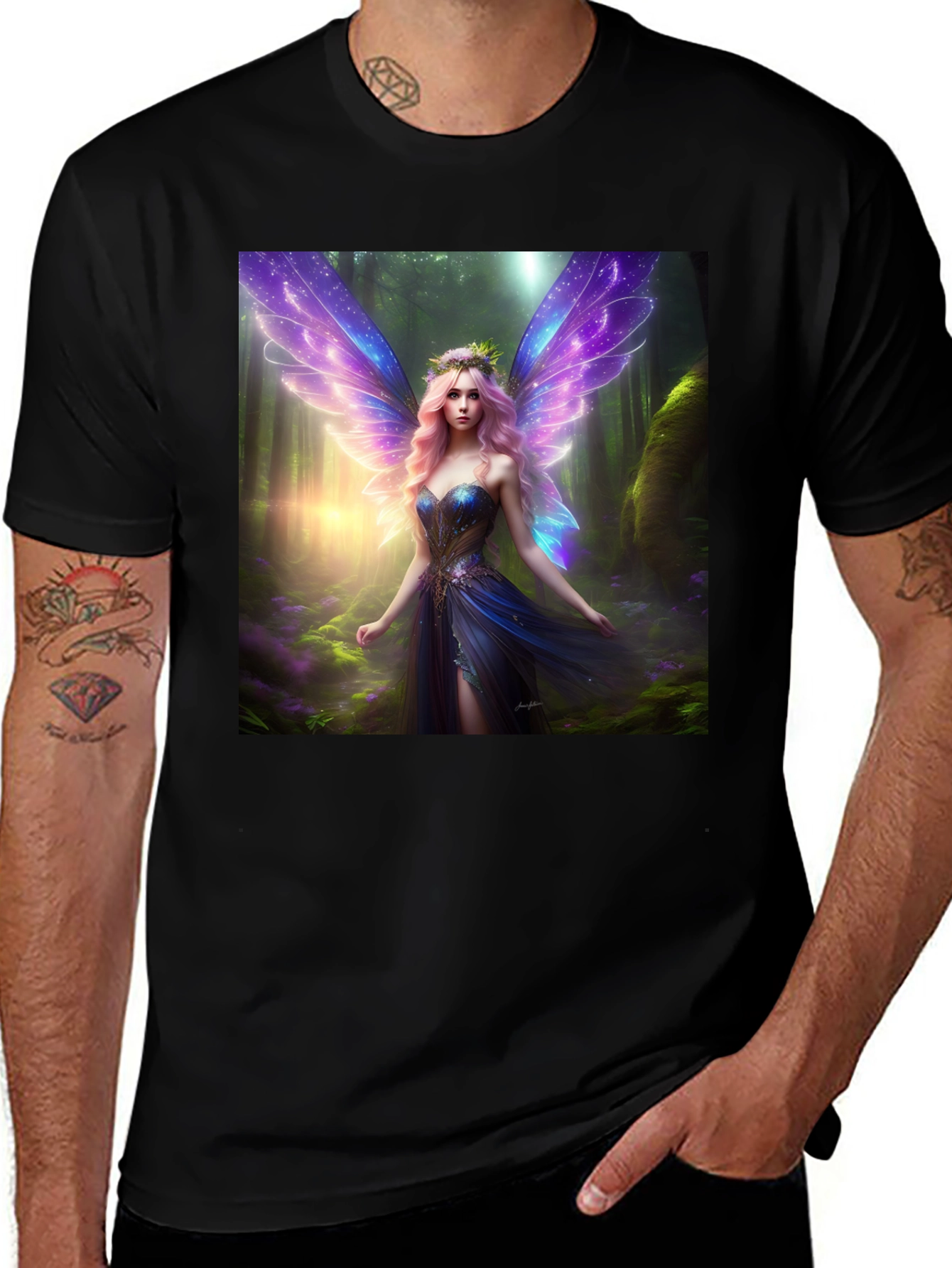 Variant 25 of Fantasy Fairy Print Black Tee
