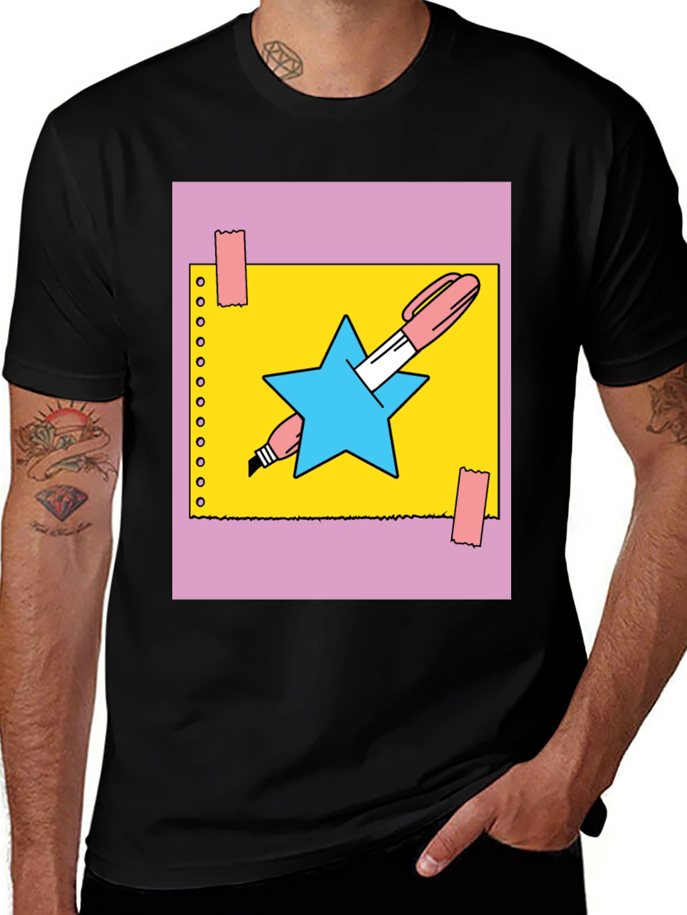 Star & Pen Graphic Tee - Cool Style