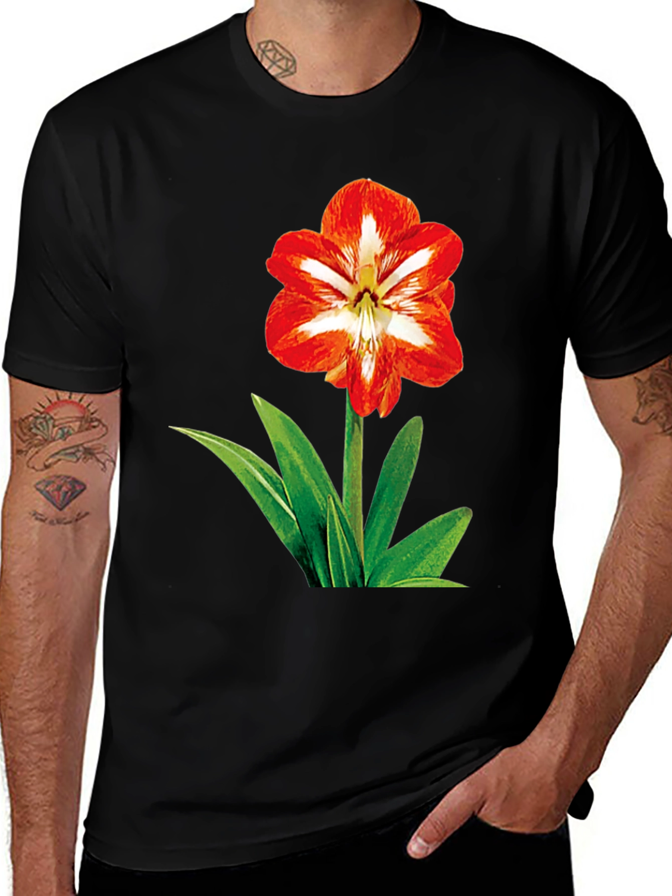 Variant 23 of Floral Graphic Tee: Vibrant Amaryllis Design