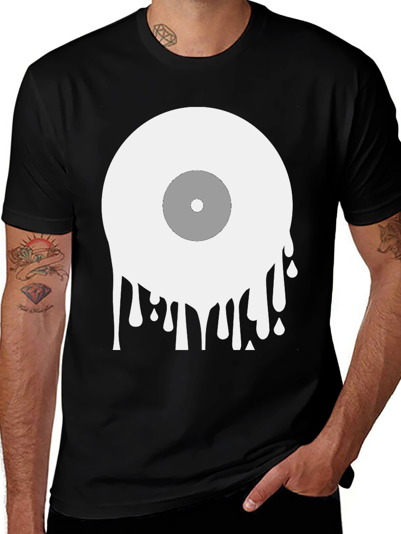Variant 4 of Dripping Vinyl Record Graphic T-Shirt - Black